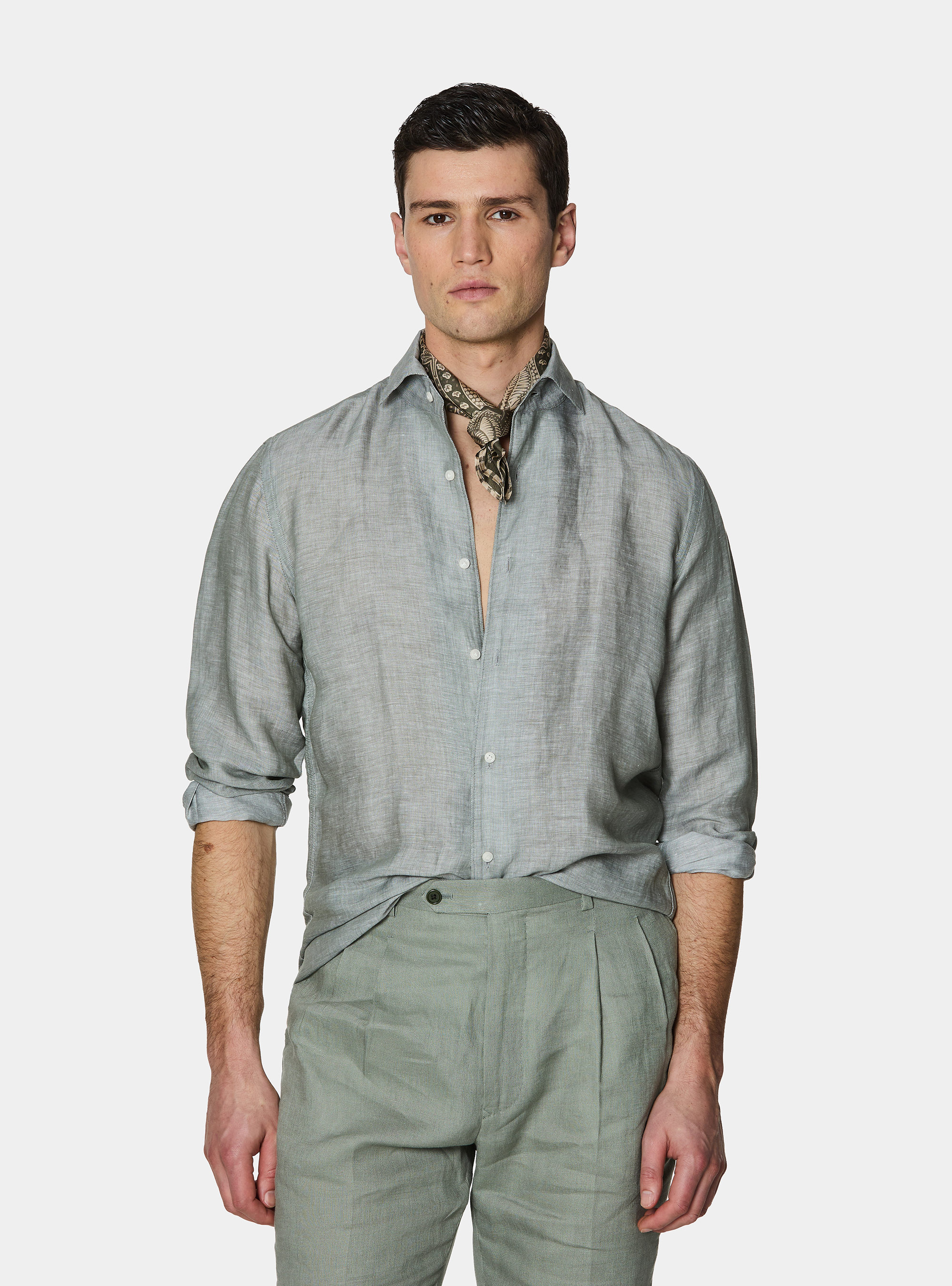 Camicia in misto lino con paramontura, SALVIA 0602C