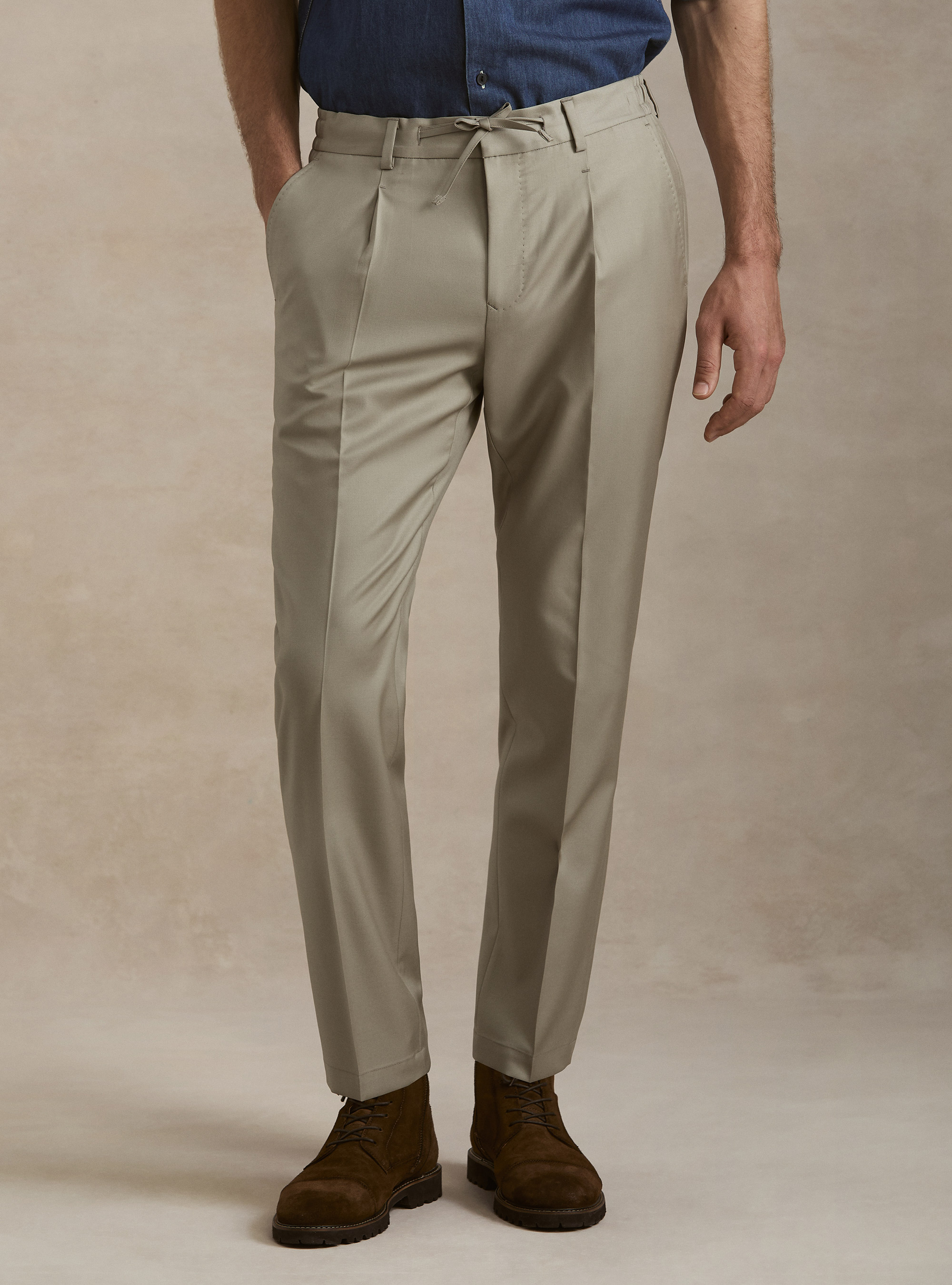 Pantaloni con coulisse in lana Vitale Barberis Canonico, SABBIA 0591C