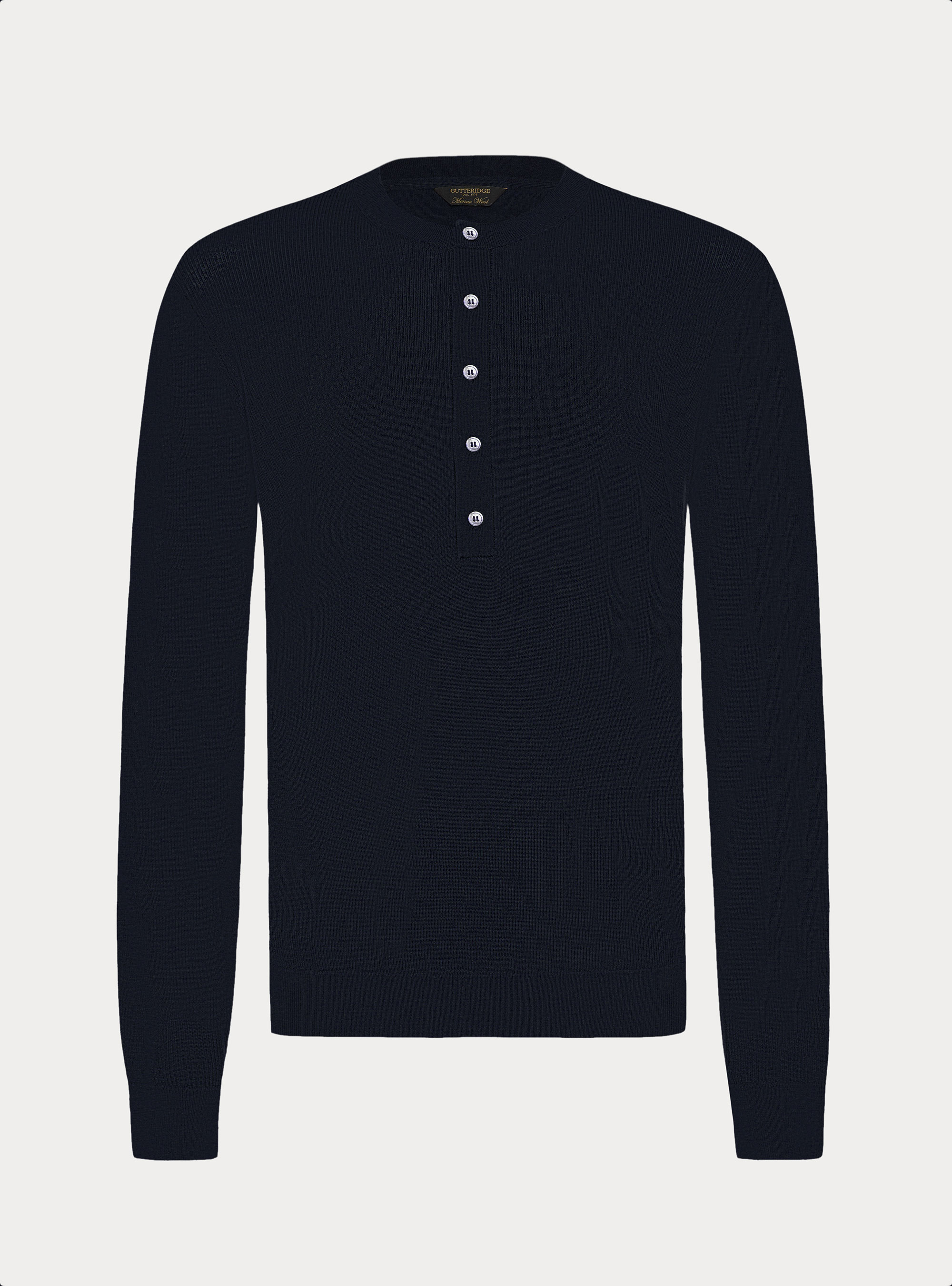Maglia serafino in lana a costine, BLU NAVY