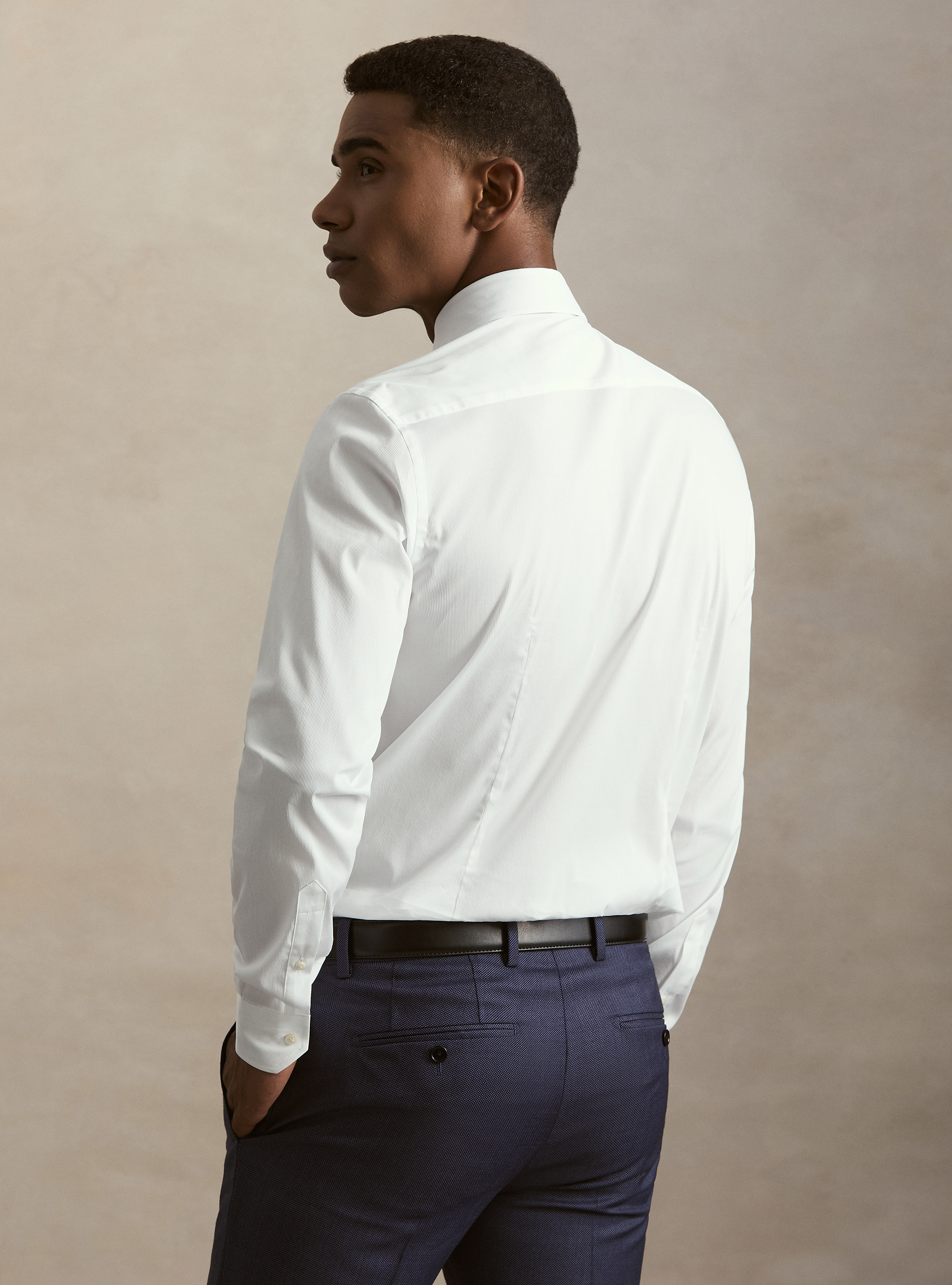 Camicia in piquet stretch, BIANCO
