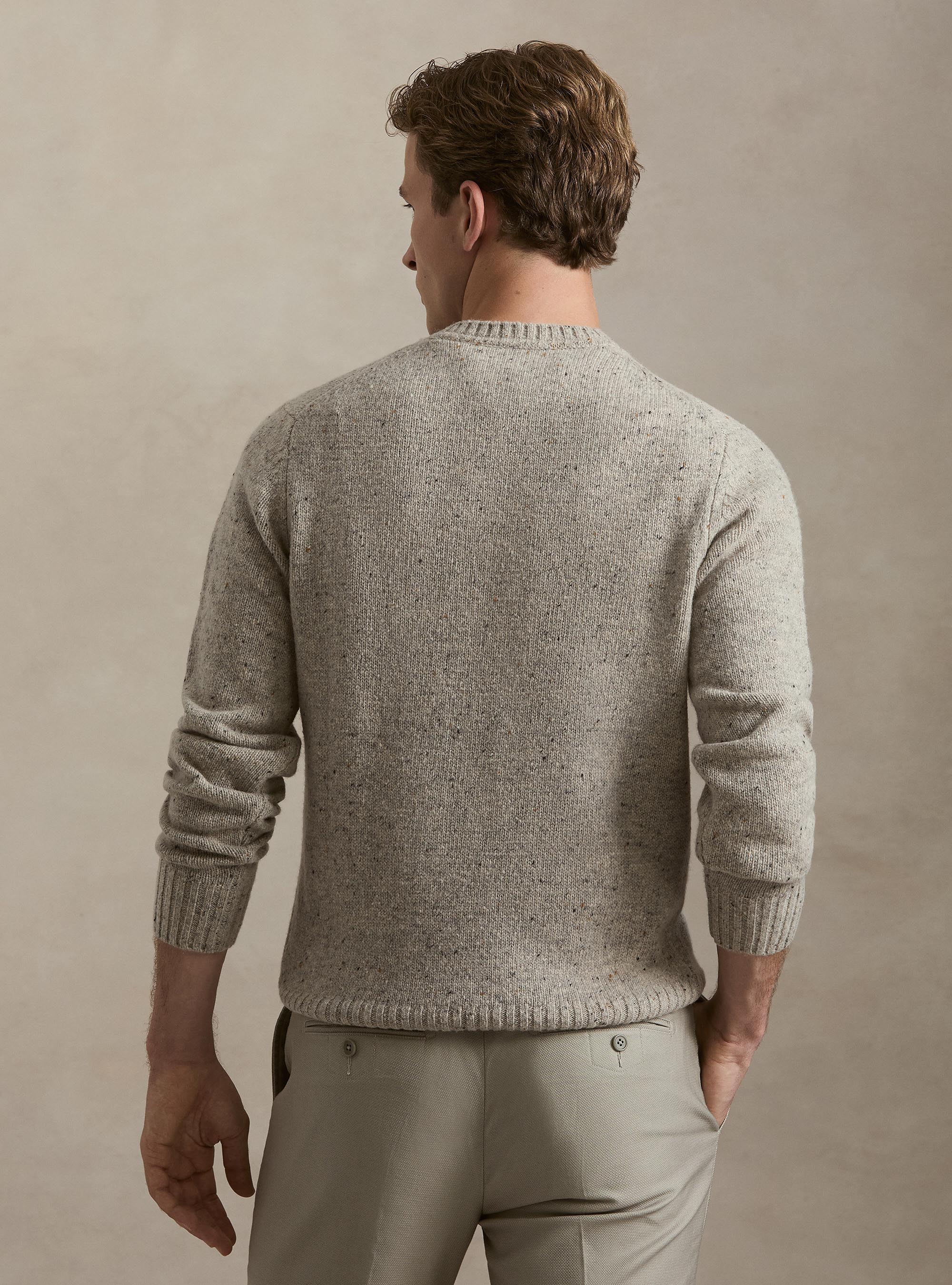Girocollo in maglia bottonato misto lana merino, GRIGIO CHIARO MELANGE