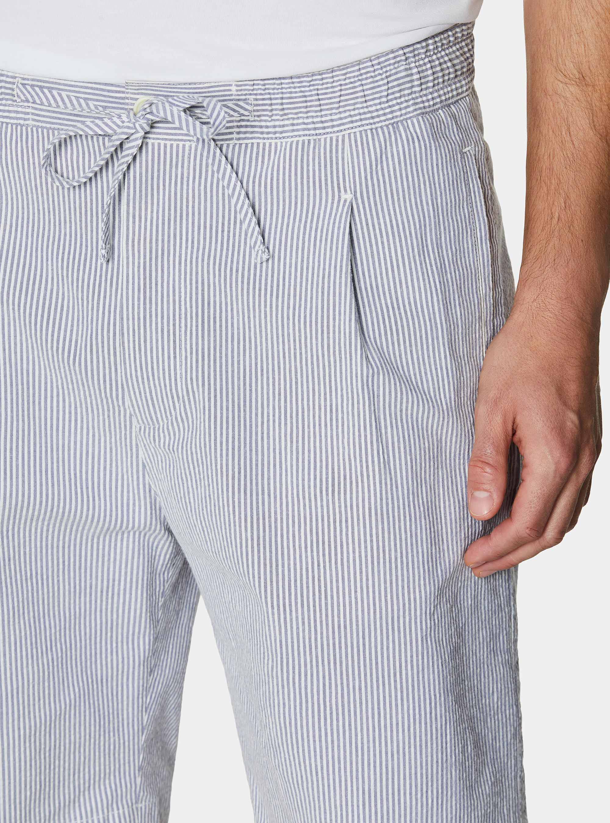 Bermuda in cotone stretch seersucker con coulisse, BLU