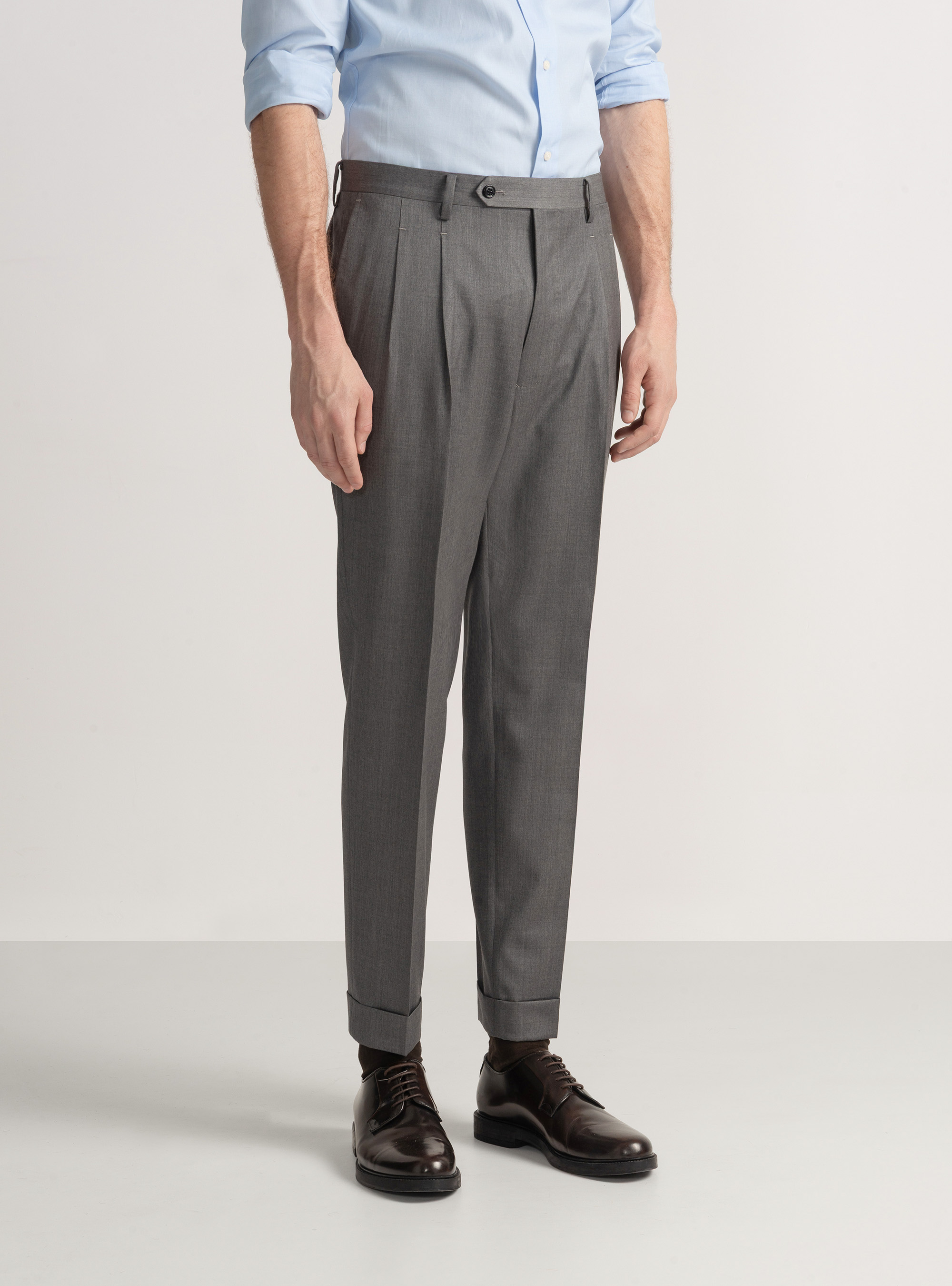 Pantaloni con pince per abito doppiopetto in lana reda superfine 110's, GRIGIO CHIARO