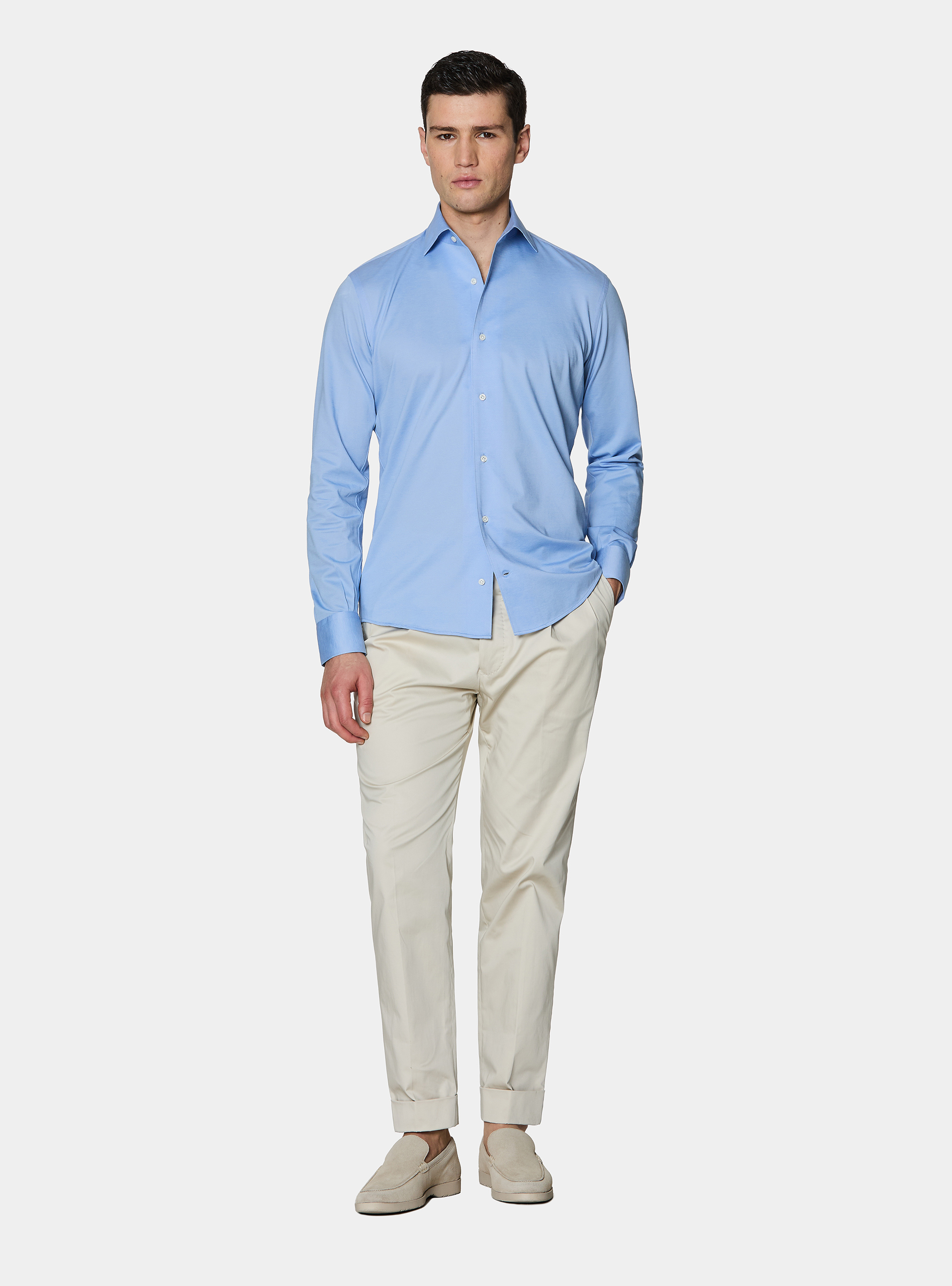 Camicia GT01 in jersey di misto cotone, AZZURRO