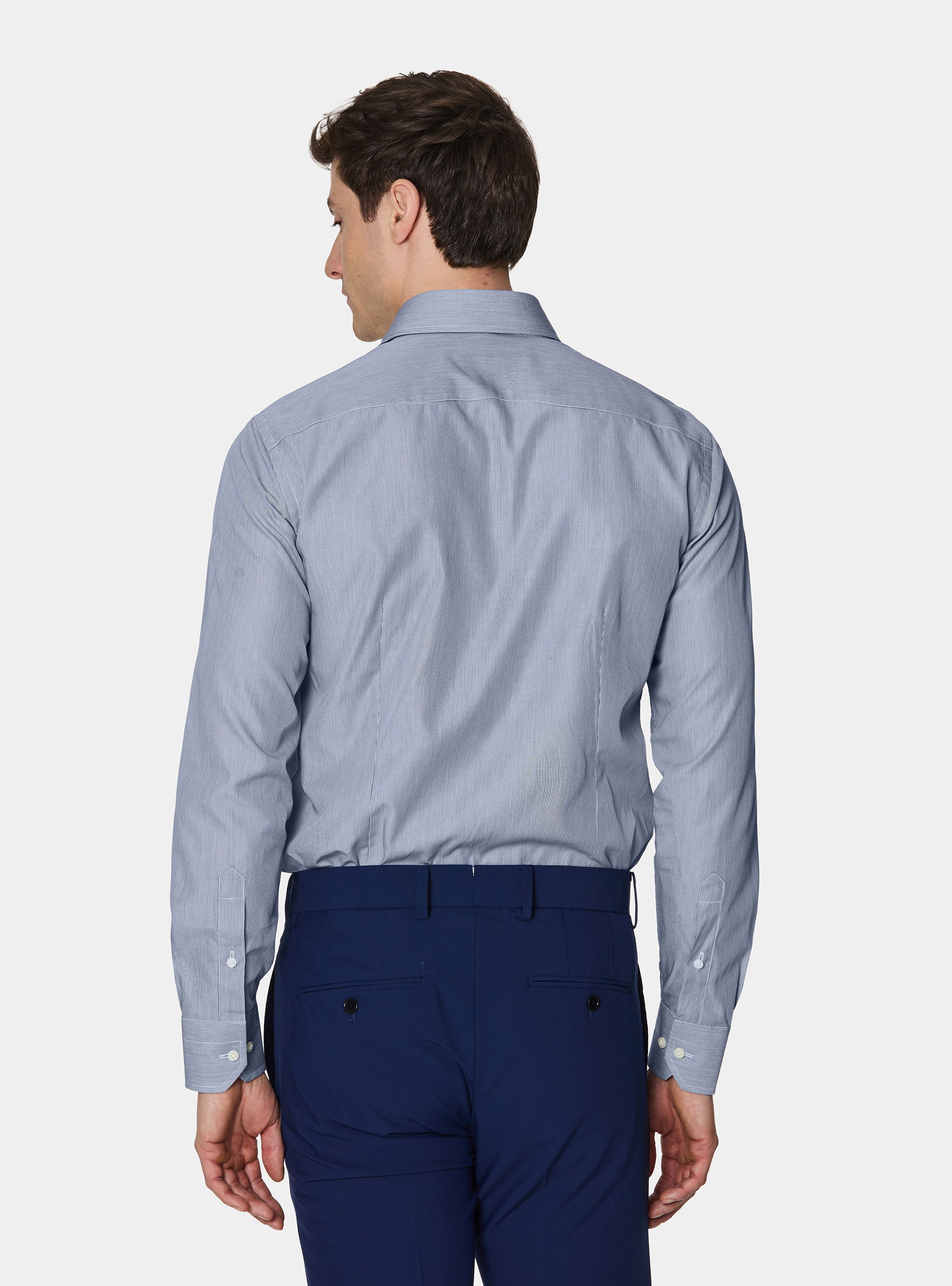 Camicia in popeline di cotone millerighe, BLU NAVY