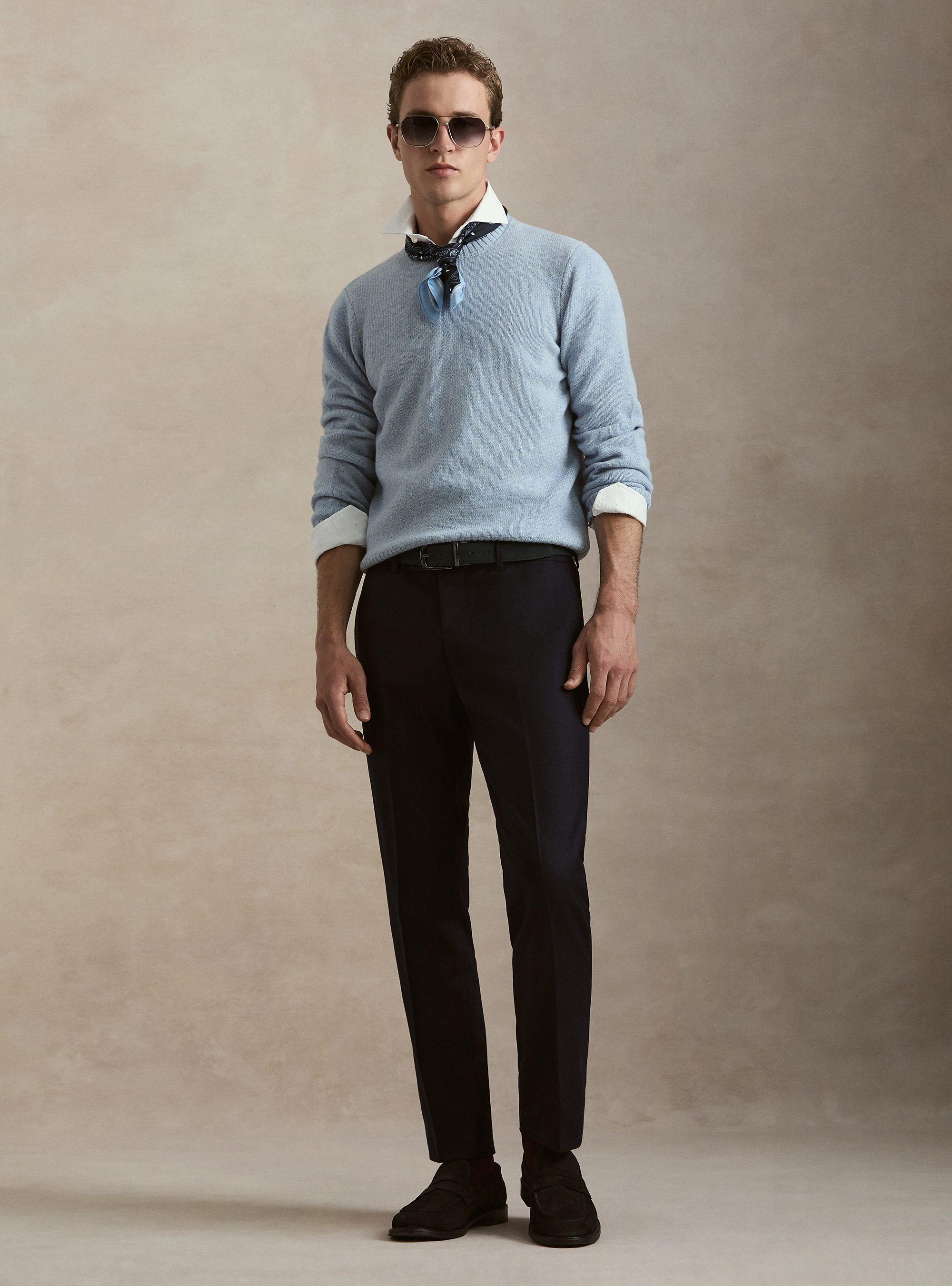 Maglia girocollo in pura lana shetland, AZZURRO POLVERE 0283C