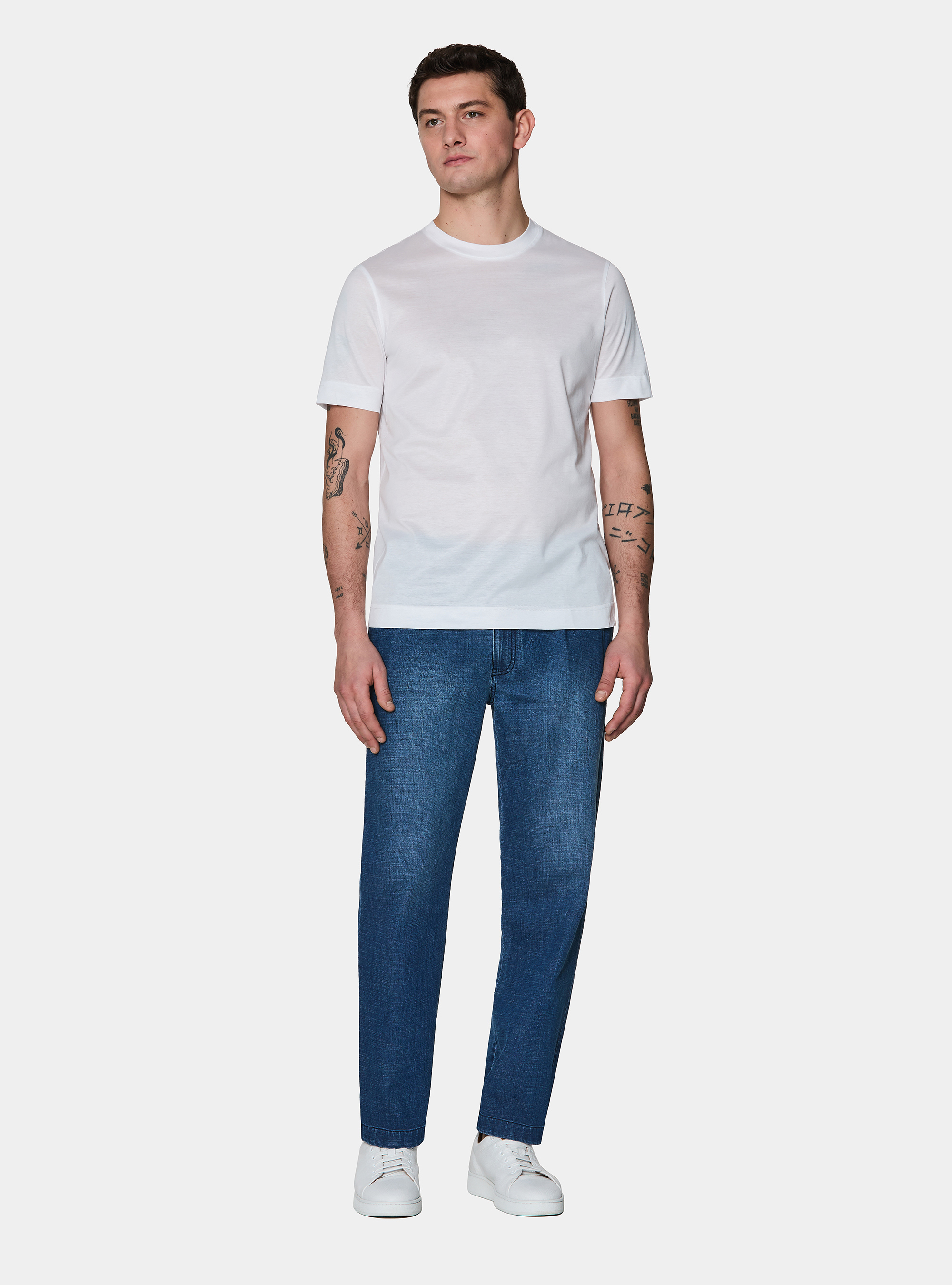 T-shirt mezza manica in filo di Scozia, BIANCO