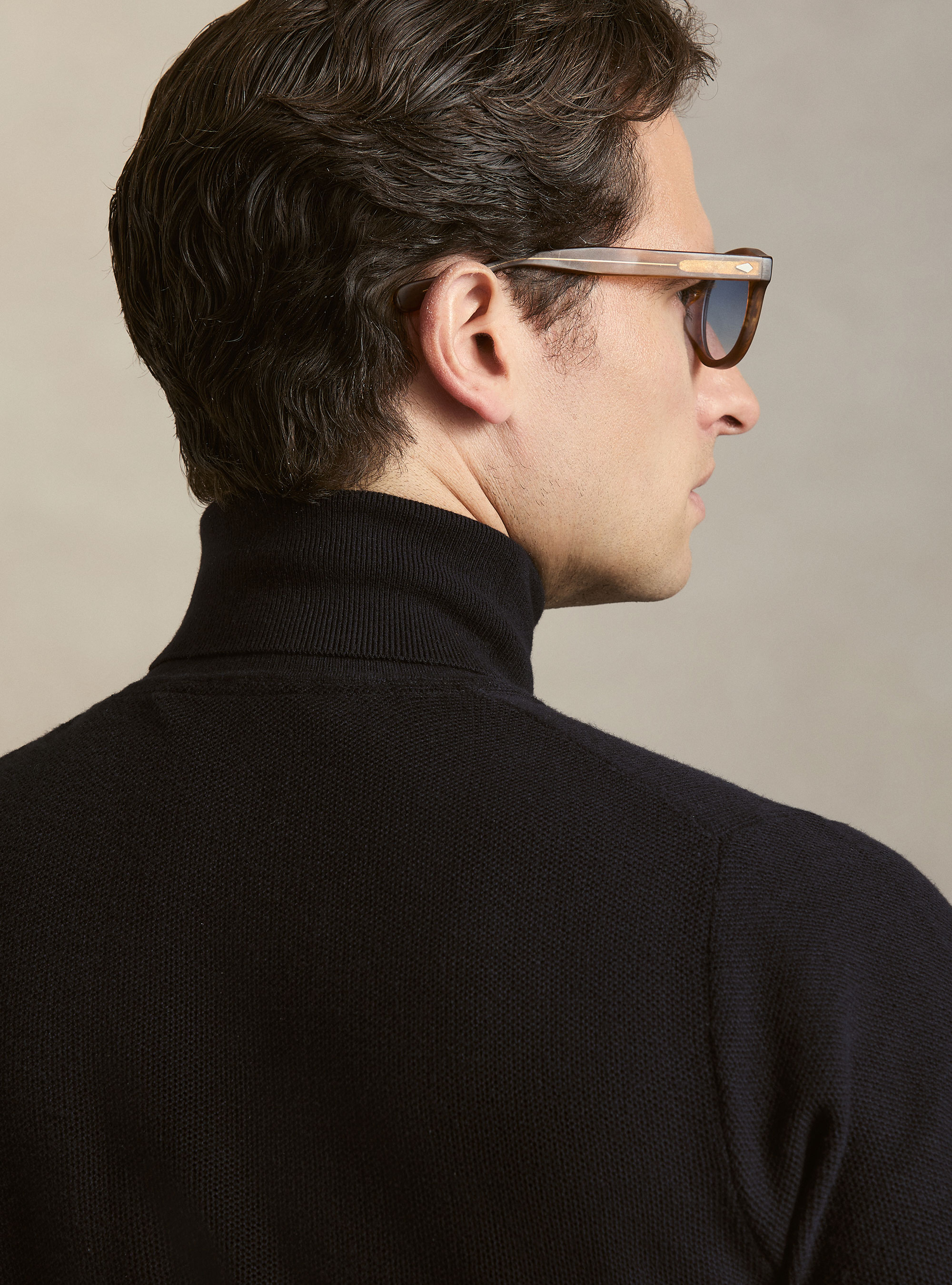 Dolcevita in maglia nido d'ape in cotone e cashmere, BLU NAVY