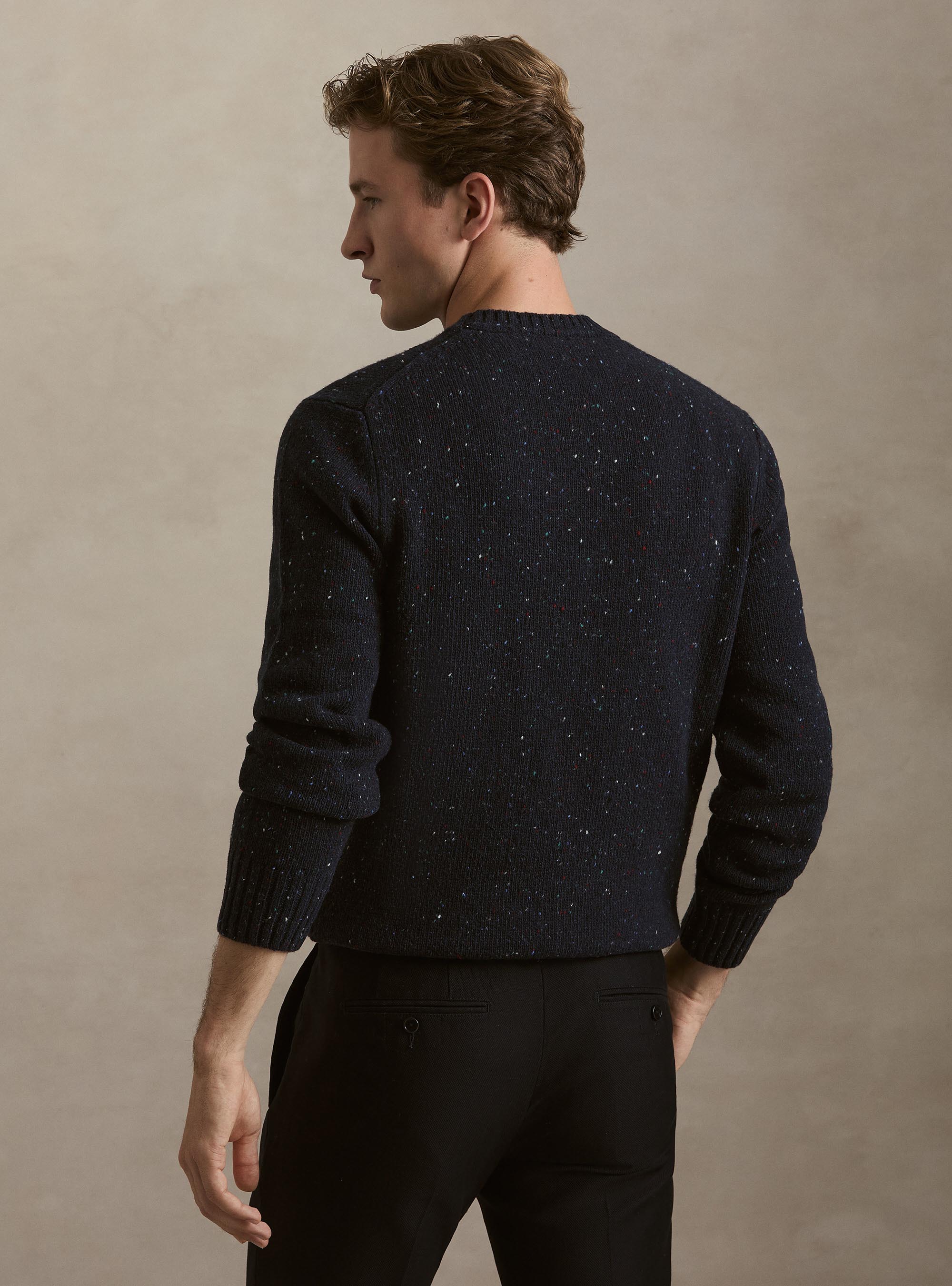 Girocollo in maglia bottonato misto lana merino, BLU NAVY