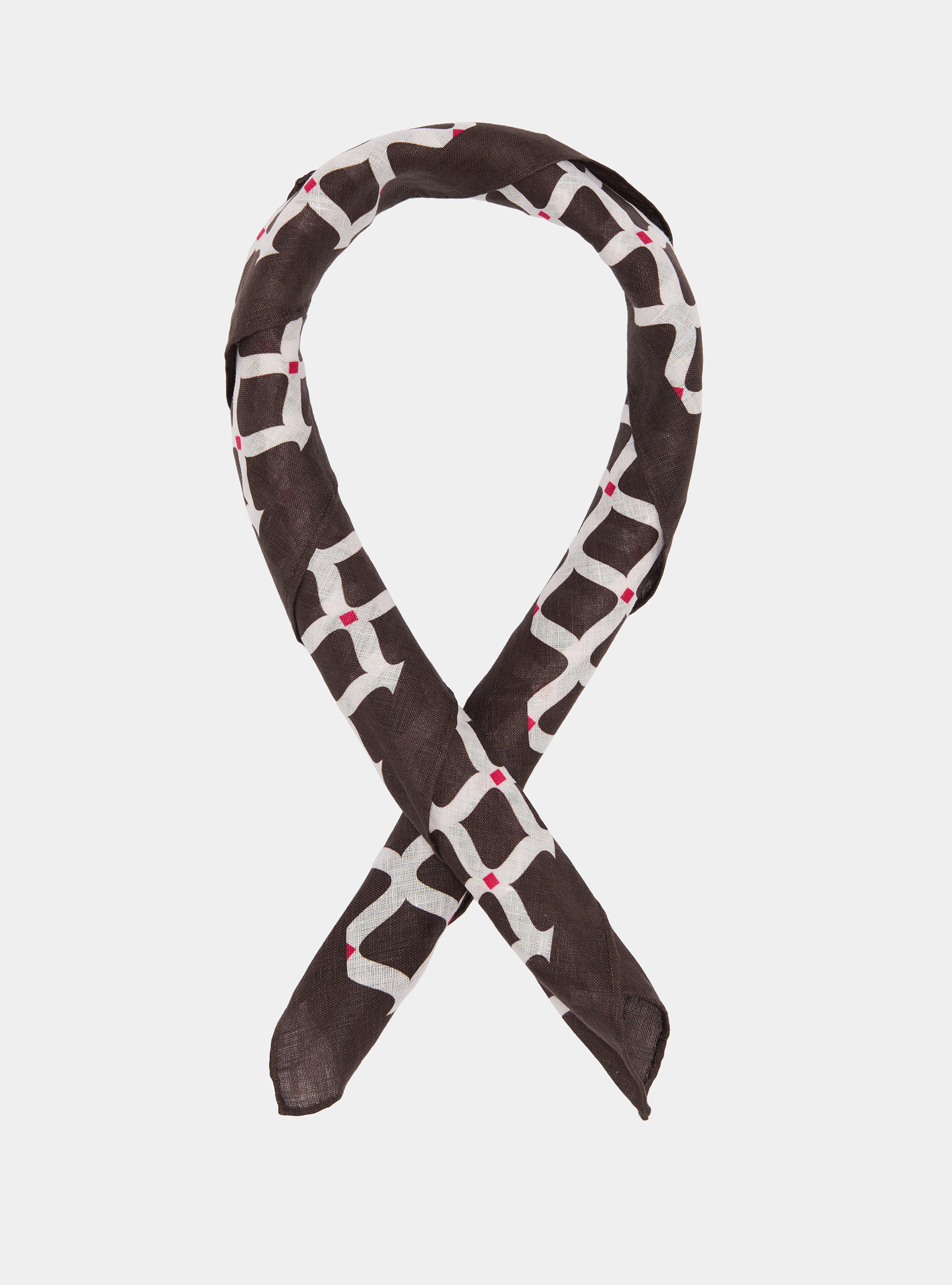 Foulard in lino stampa geometrica, MARRONE