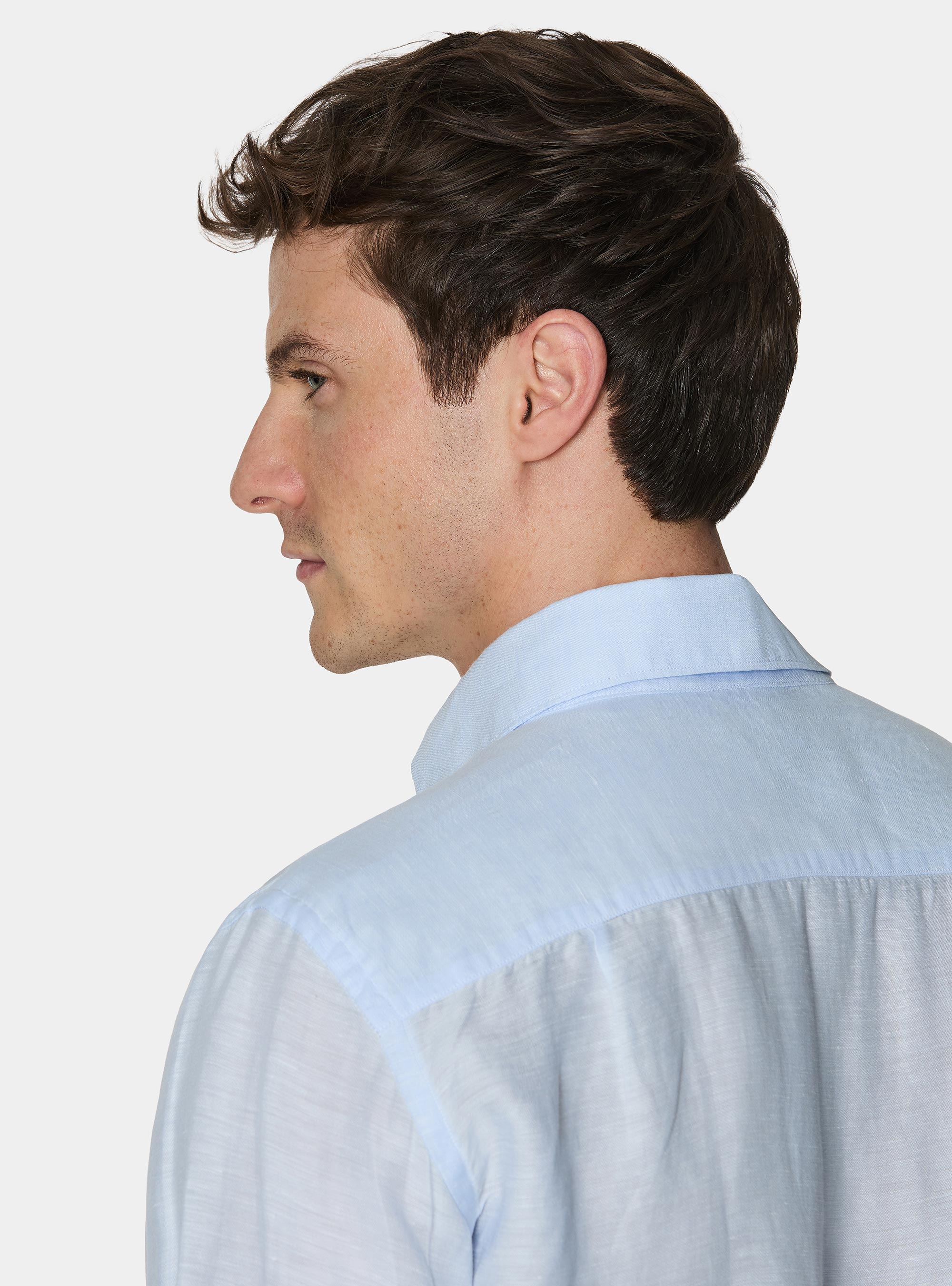 Camicia in misto lino con paramontura, AZZURRO