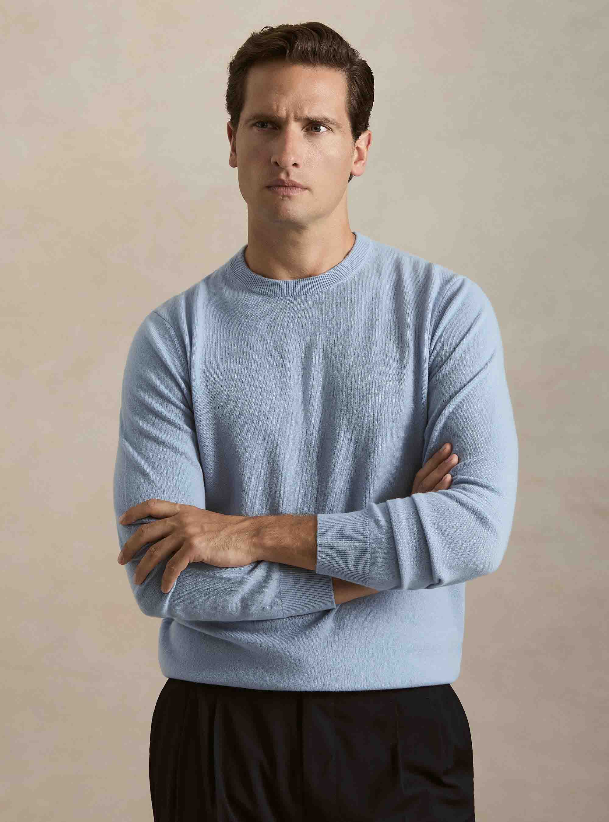 Maglia girocollo in 100% cashmere, 0266C AZZURRO