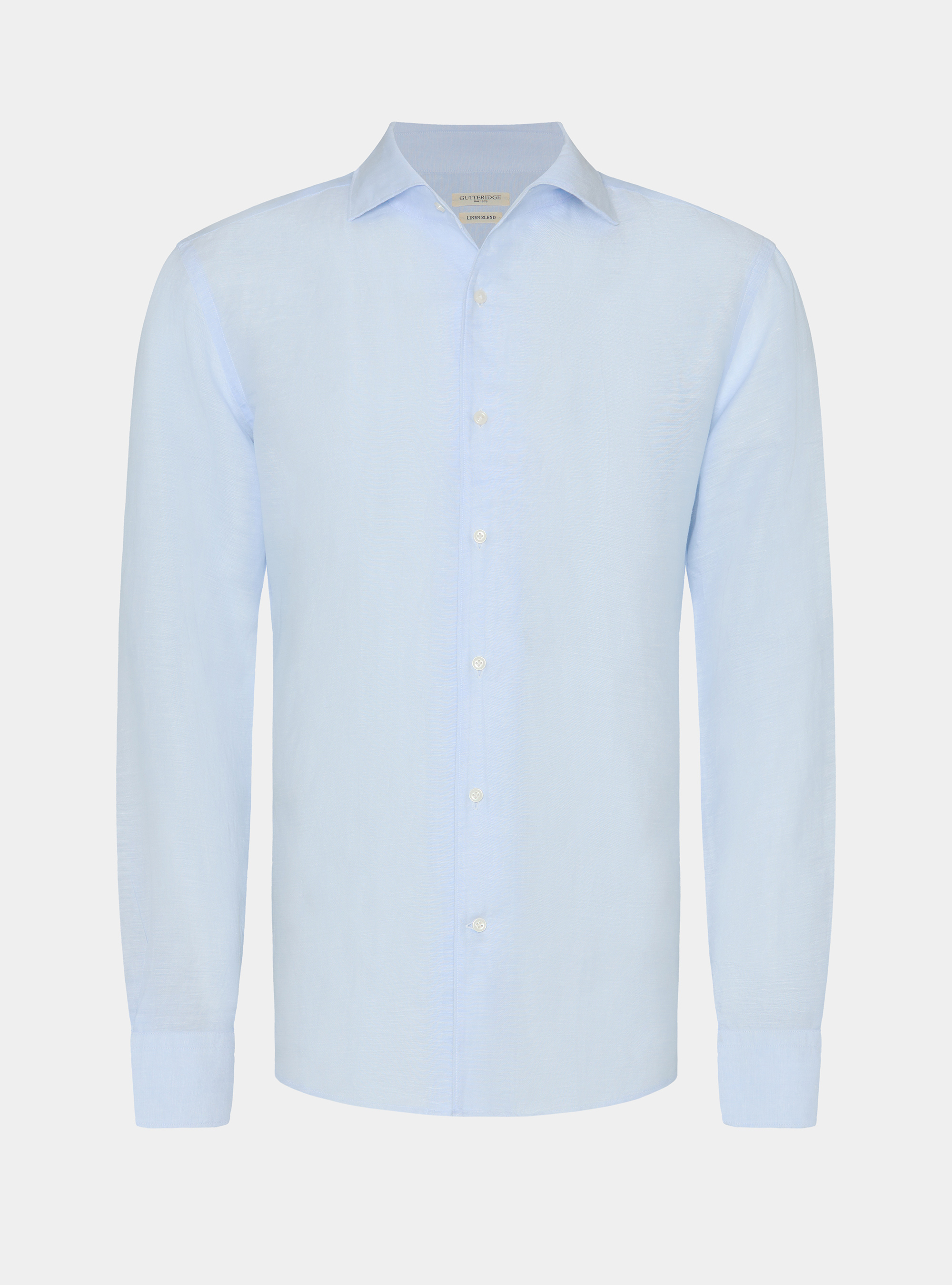Camicia in misto lino con paramontura, AZZURRO
