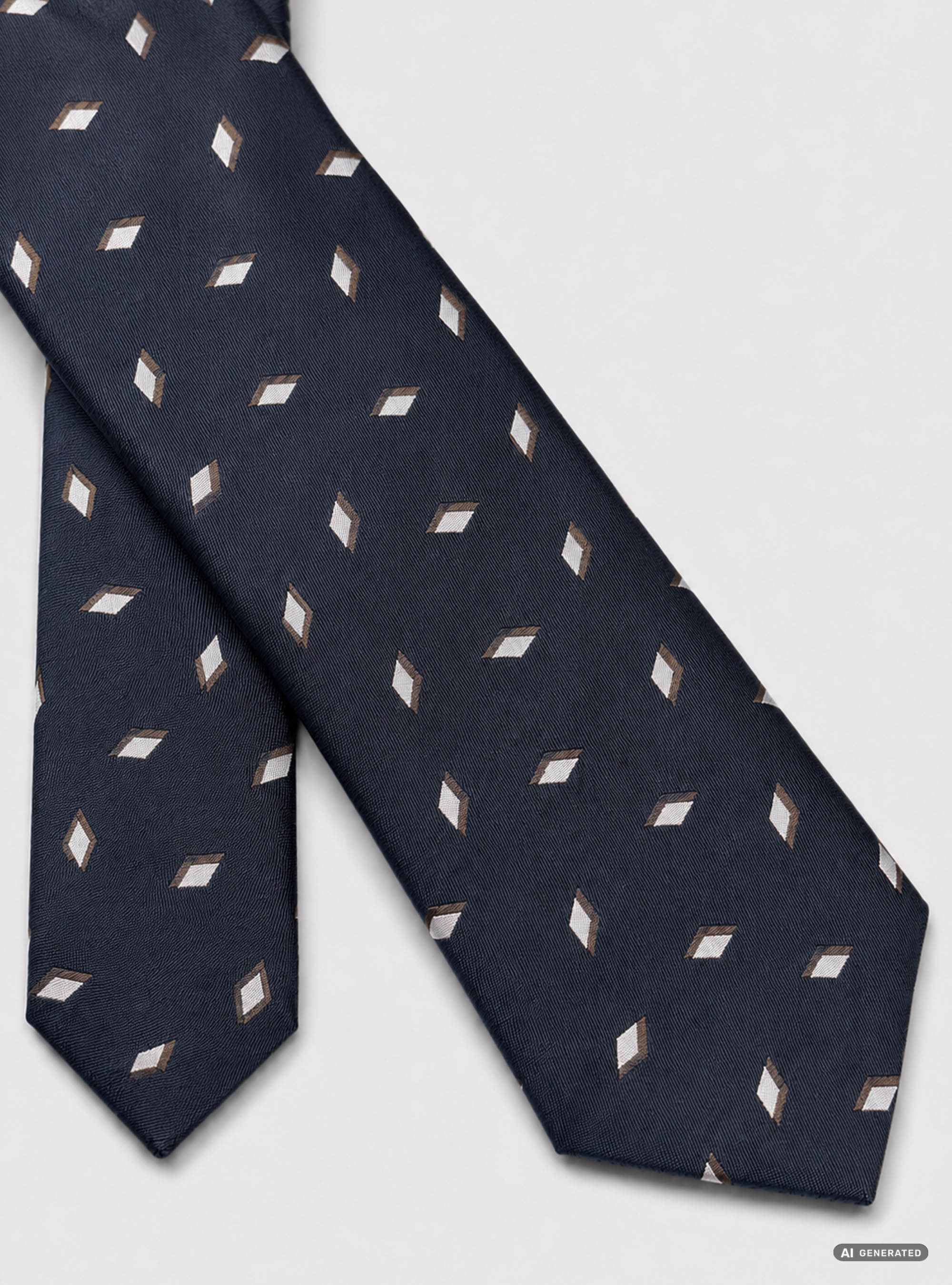 Cravatta in twill di seta fantasia geometrica, BLU NAVY