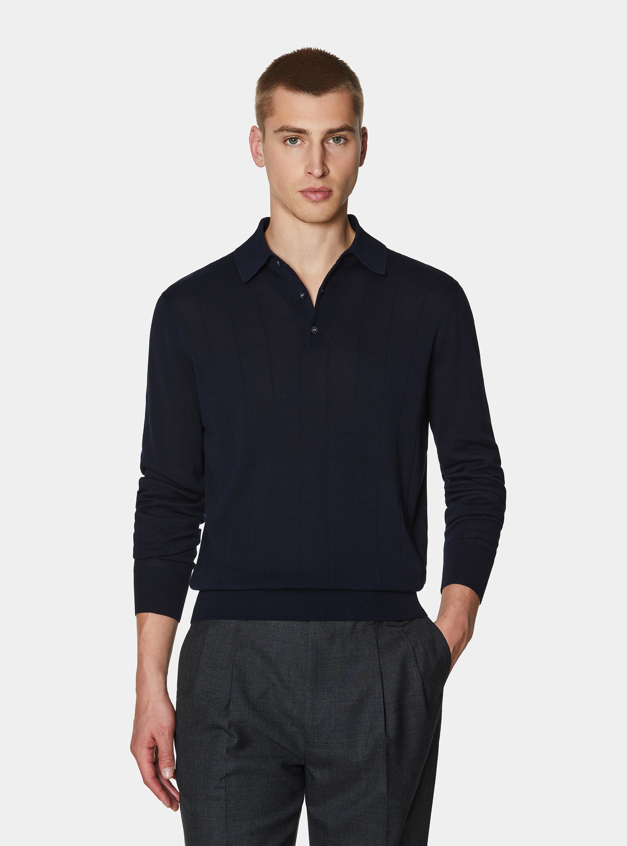 Polo in maglia manica lunga, BLU NAVY