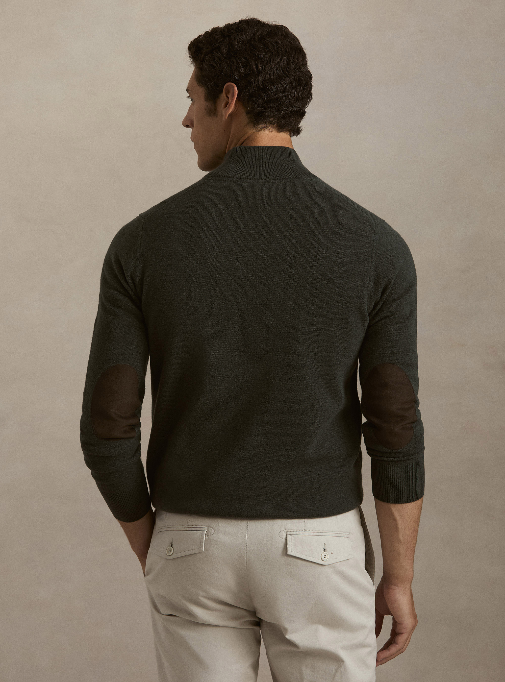 Maglia mezza zip in lana lambswool e cashmere, MILITARE 0609C