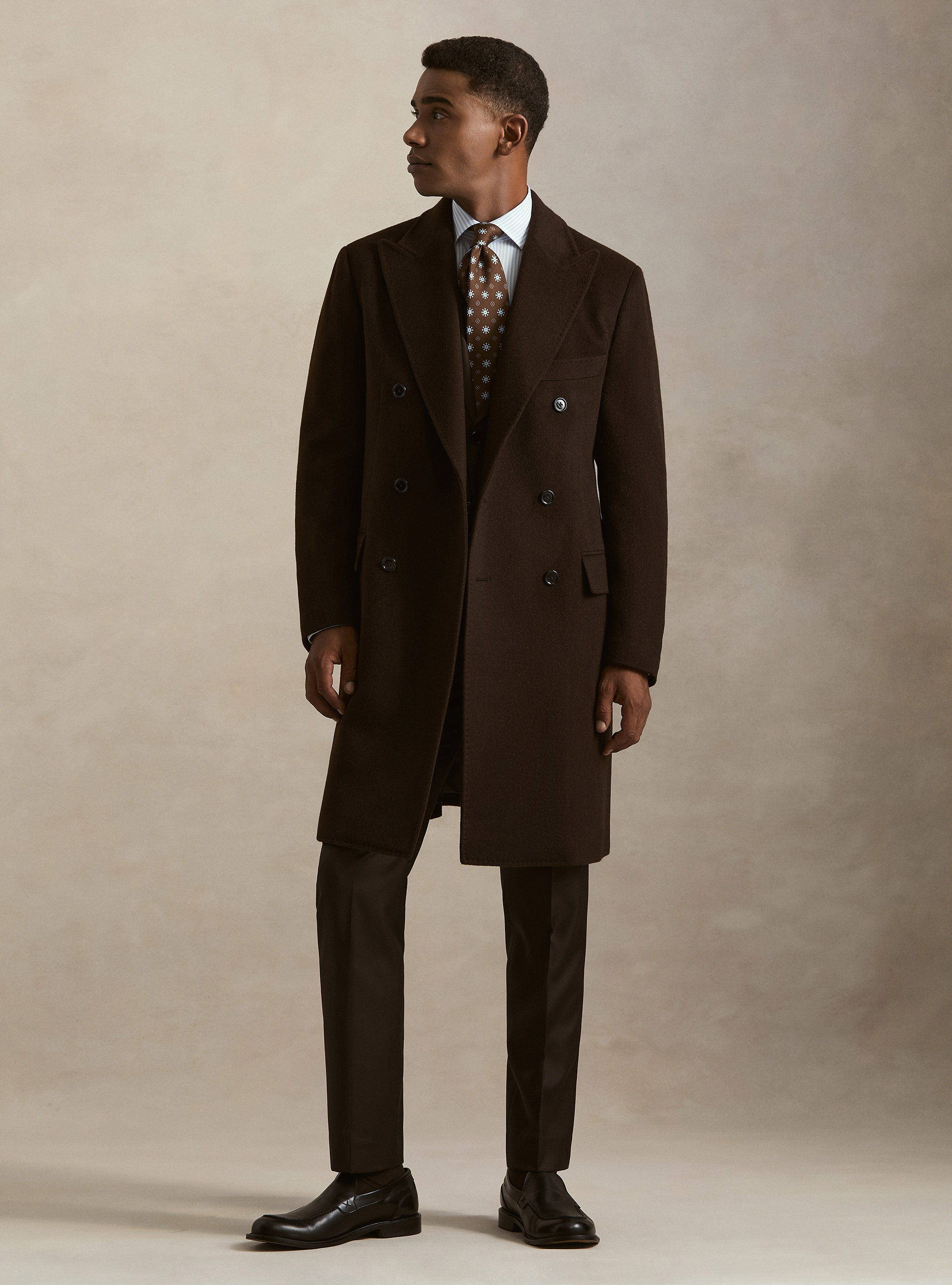 Cappotto doppiopetto in cashmere, MARRONE