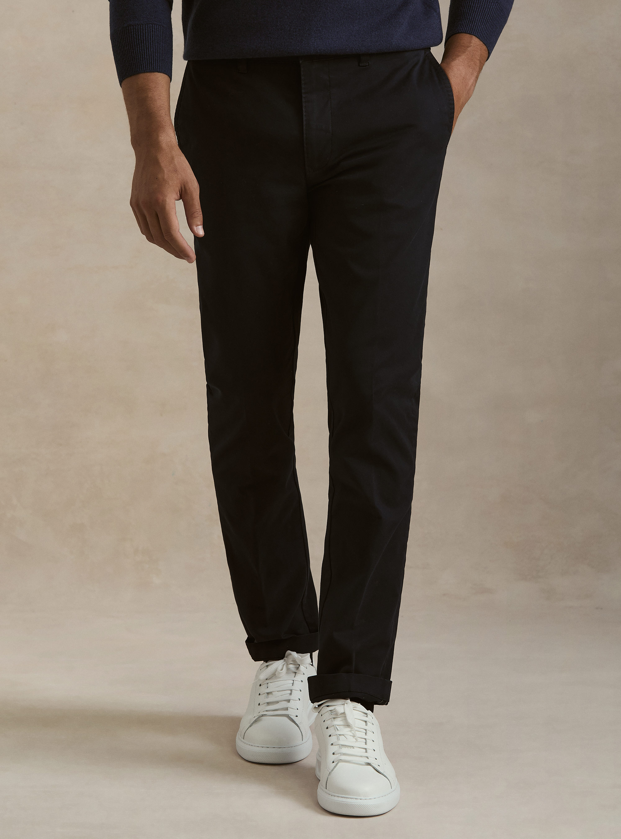 Pantaloni chino slim fit in twill stretch, BLU NAVY