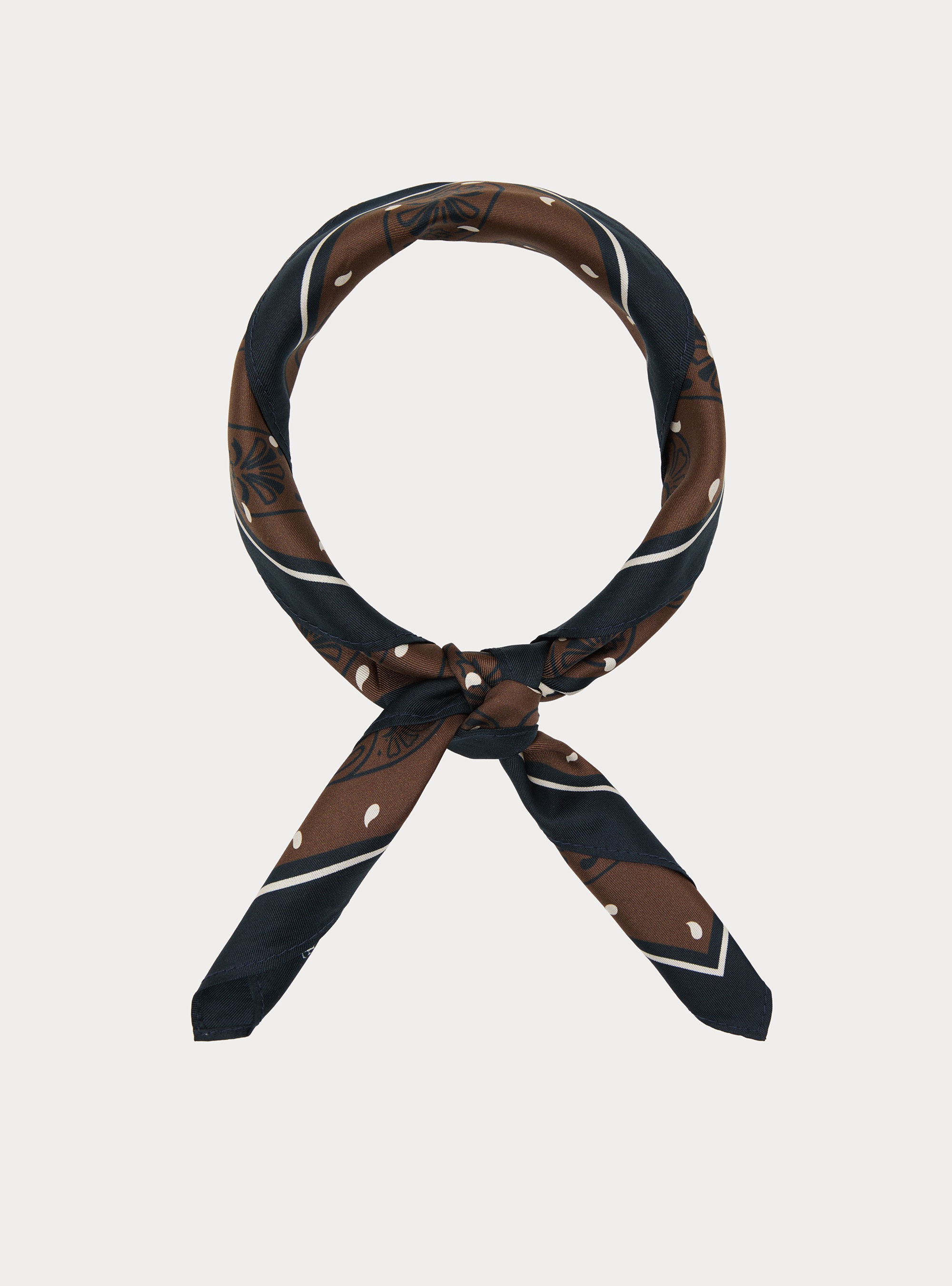 Foulard in seta stampata fantasia paisley, MARRONE