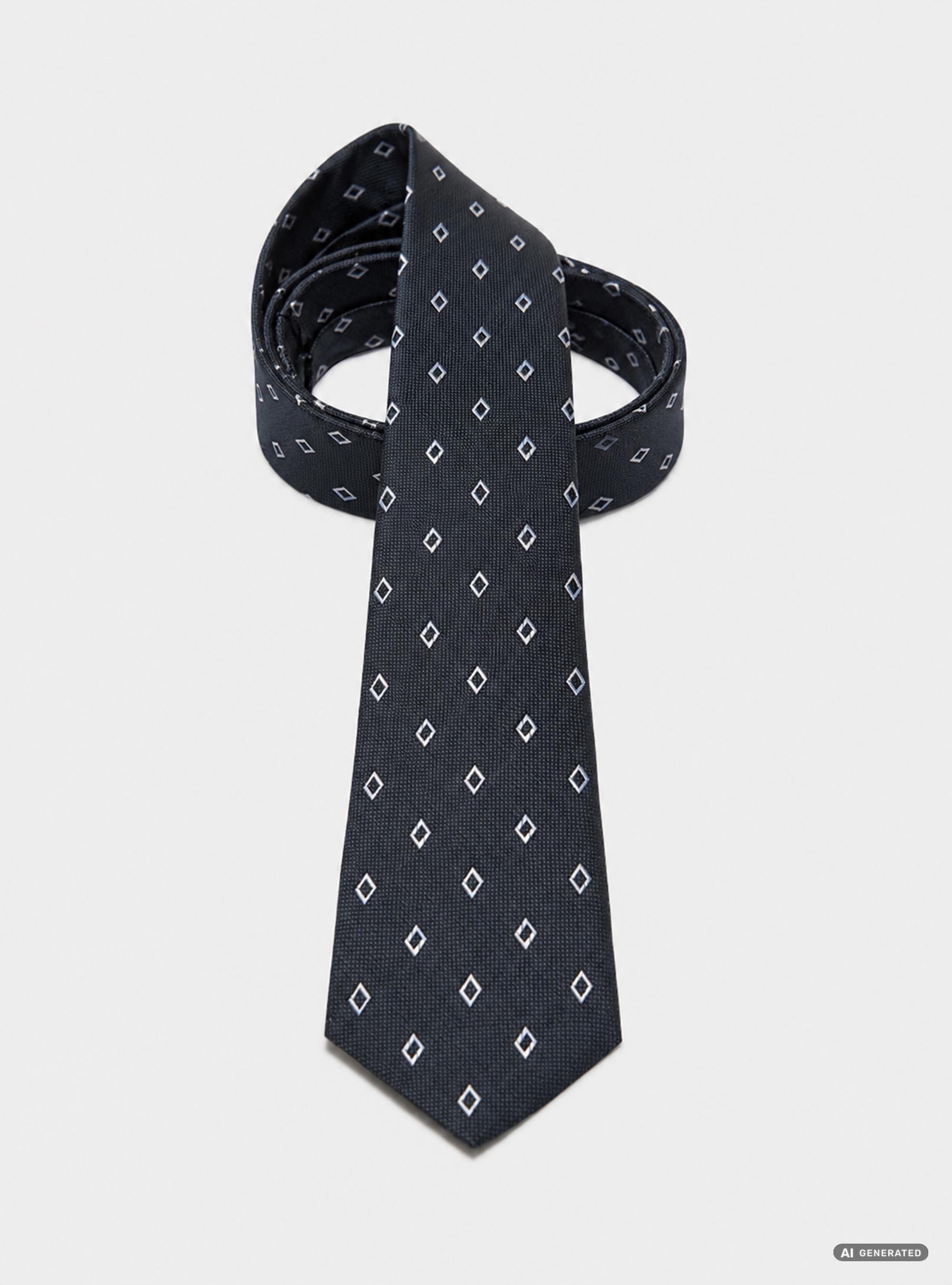 Cravatta in seta jacquard con micro fantasia rombi, BLU NAVY