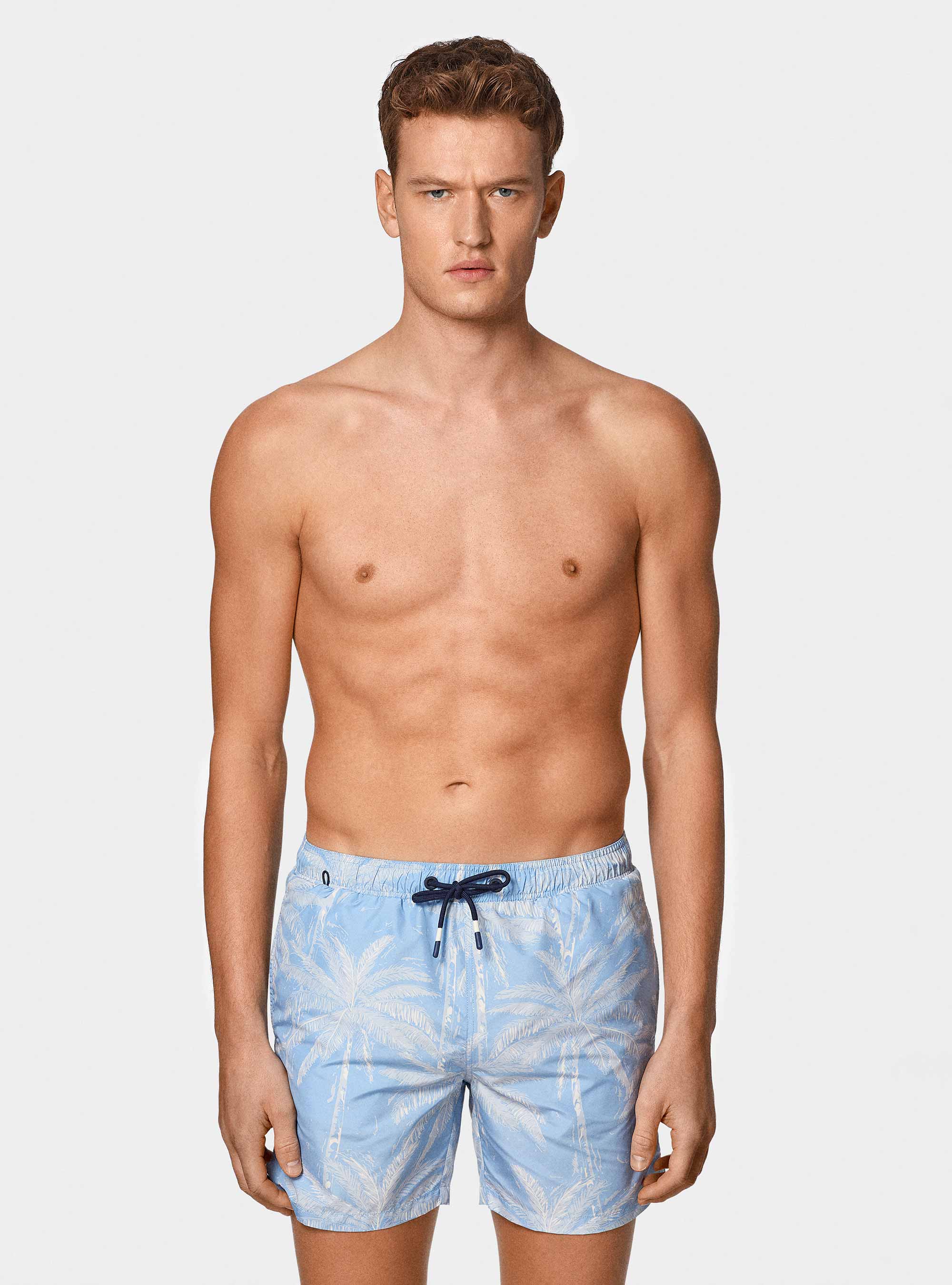 Costume da bagno stampa palme, AZZURRO