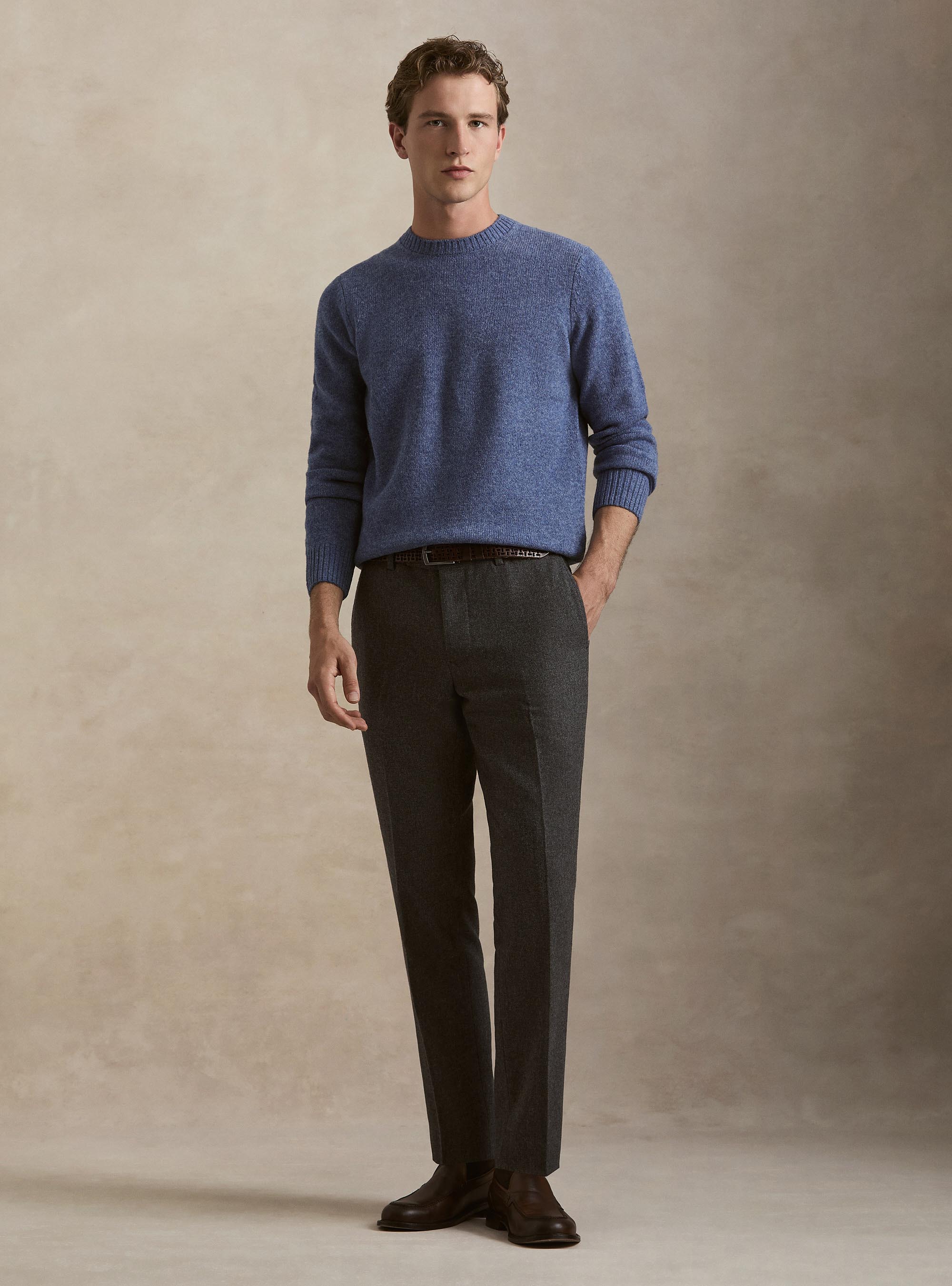 Maglia girocollo in pura lana shetland, 0243C DENIM