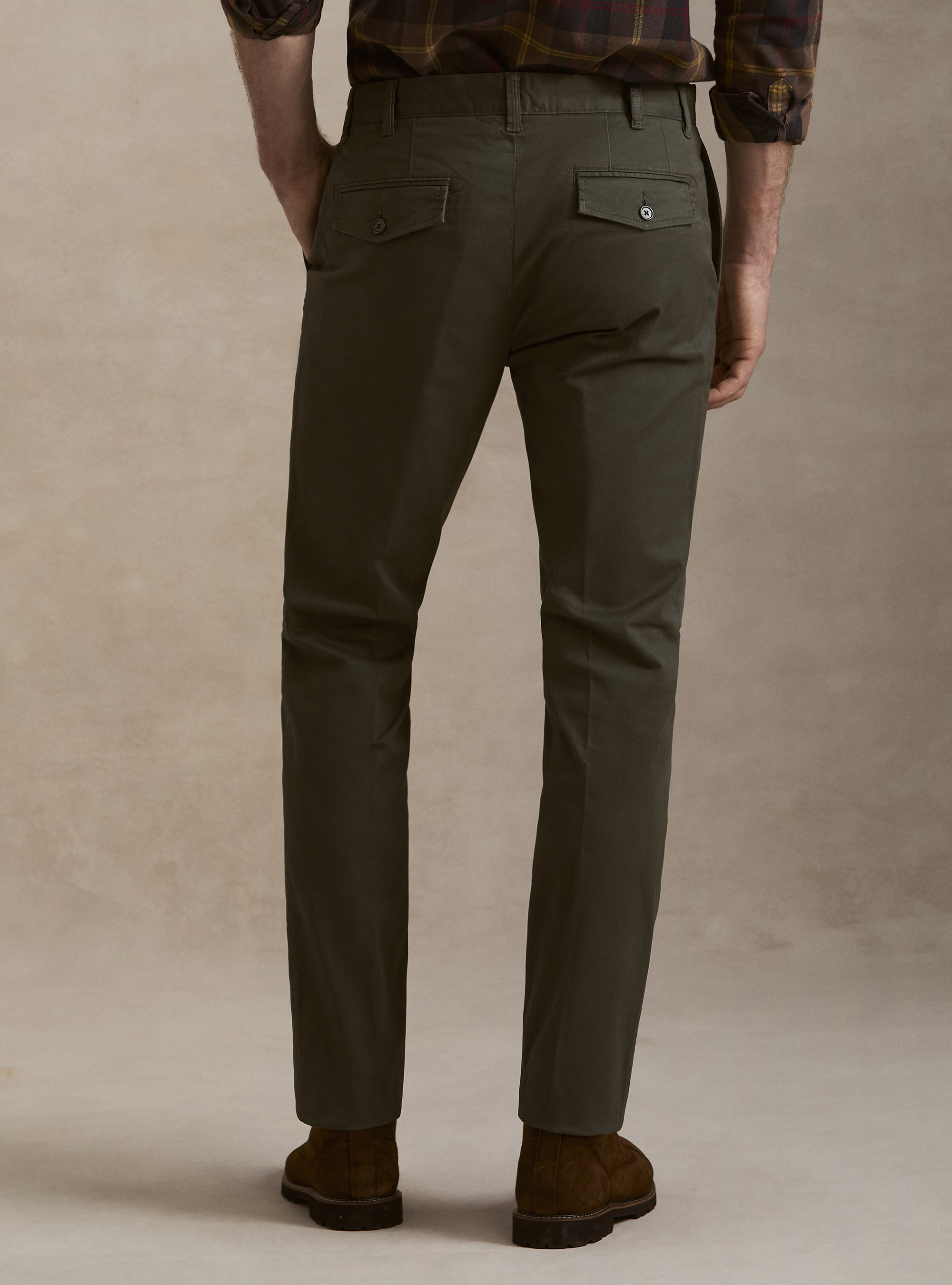 Pantaloni chino slim fit in twill stretch, VERDE