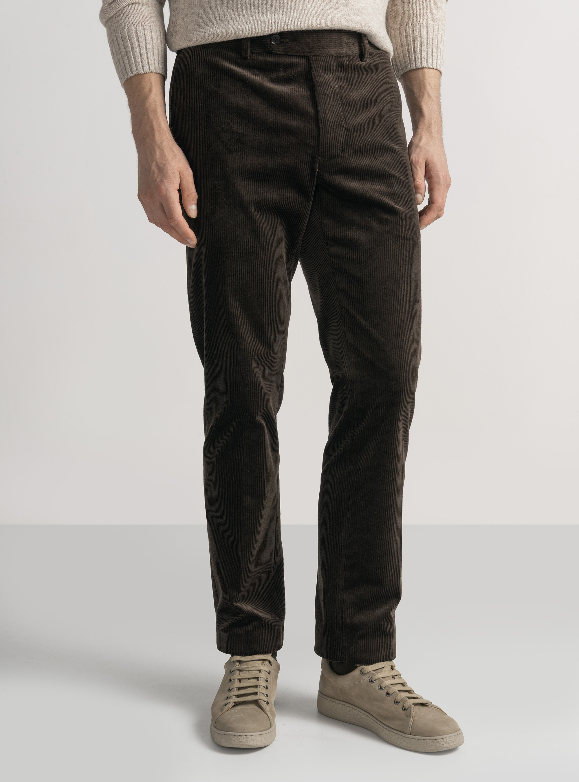 Pantaloni stretch in velluto Duca Visconti di Modrone, MARRONE