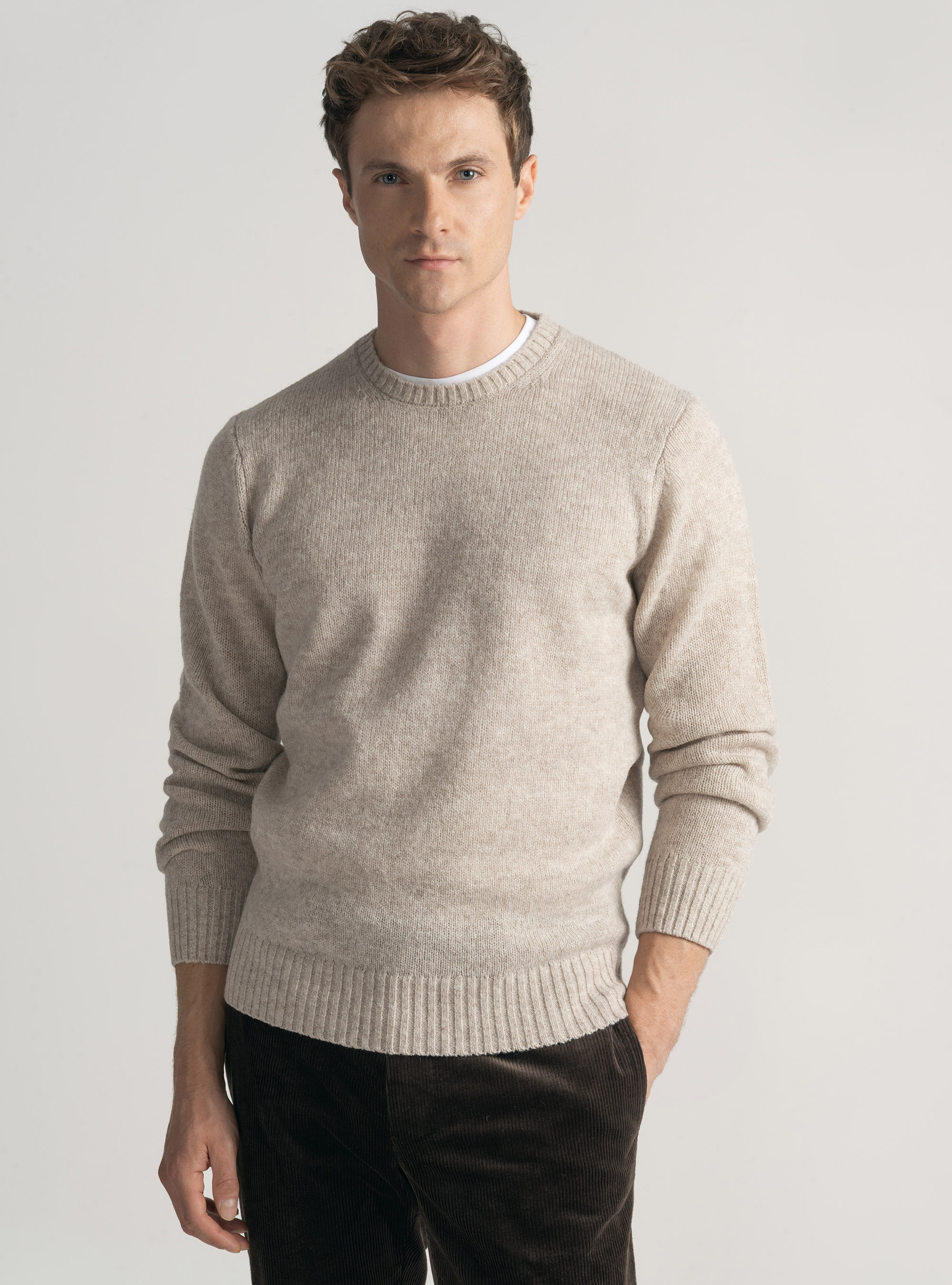 Maglia girocollo in lana shetland, ECRU
