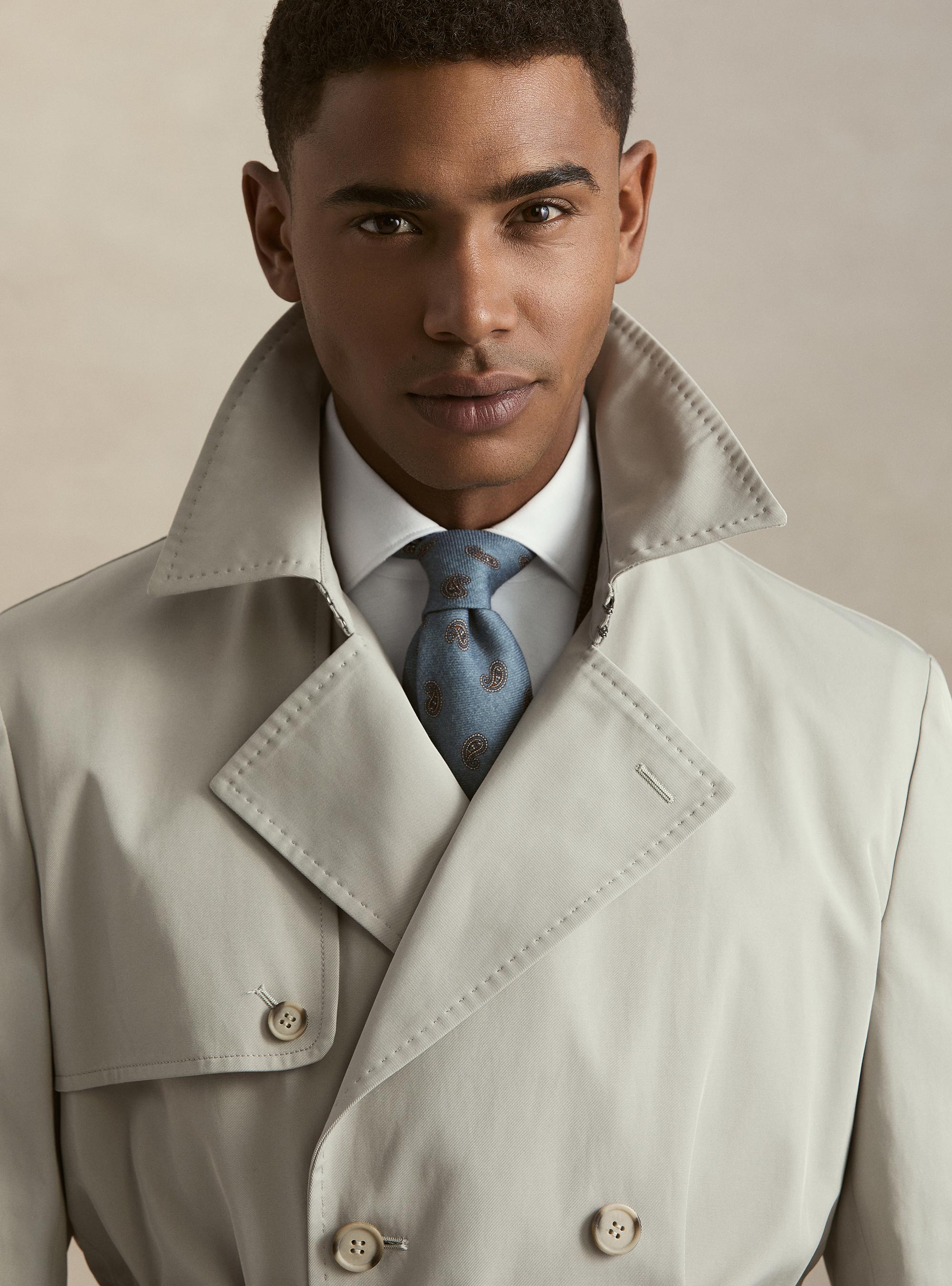 Trench doppiopetto in misto cotone, ECRU