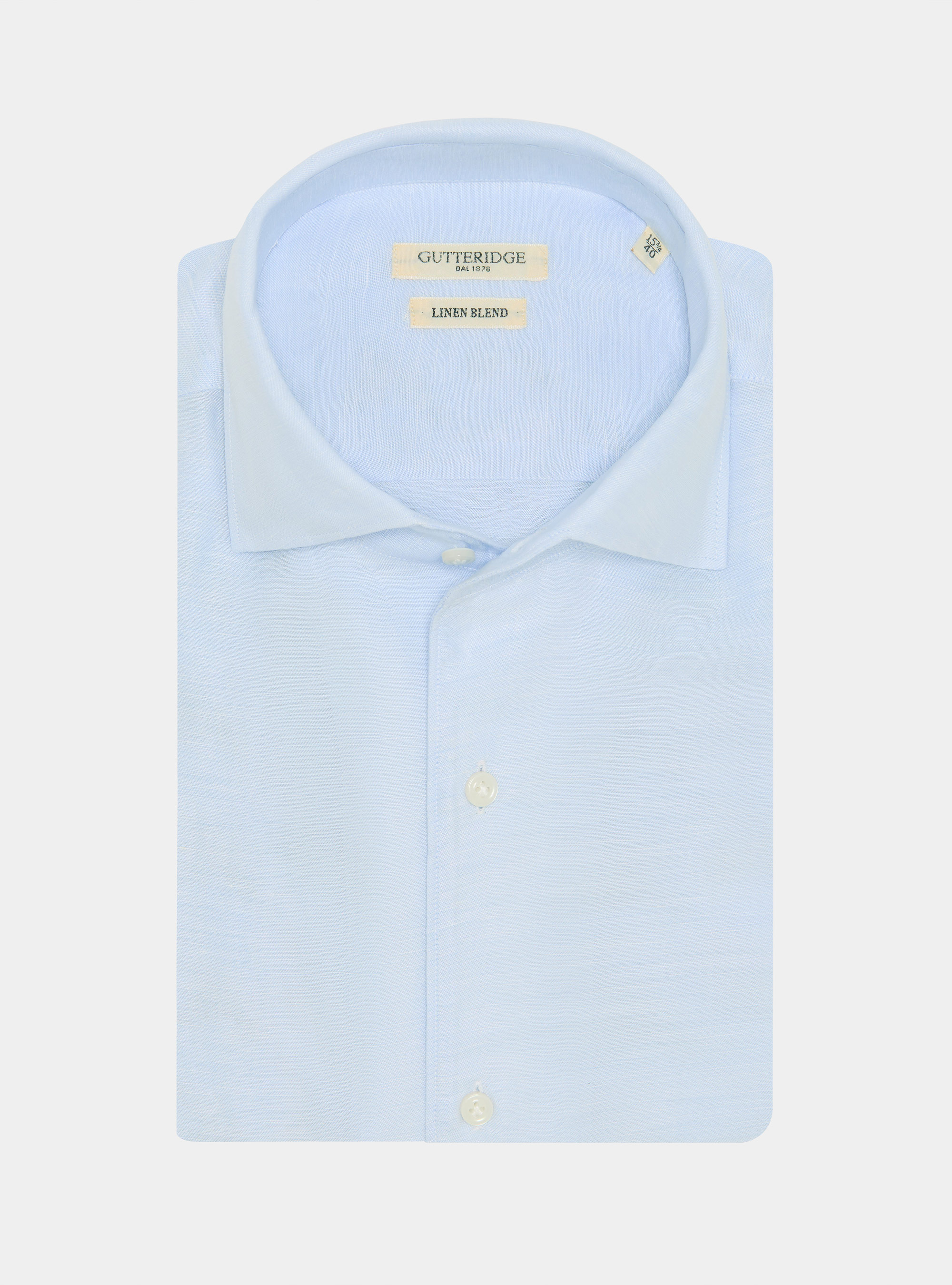 Camicia in misto lino con paramontura, AZZURRO