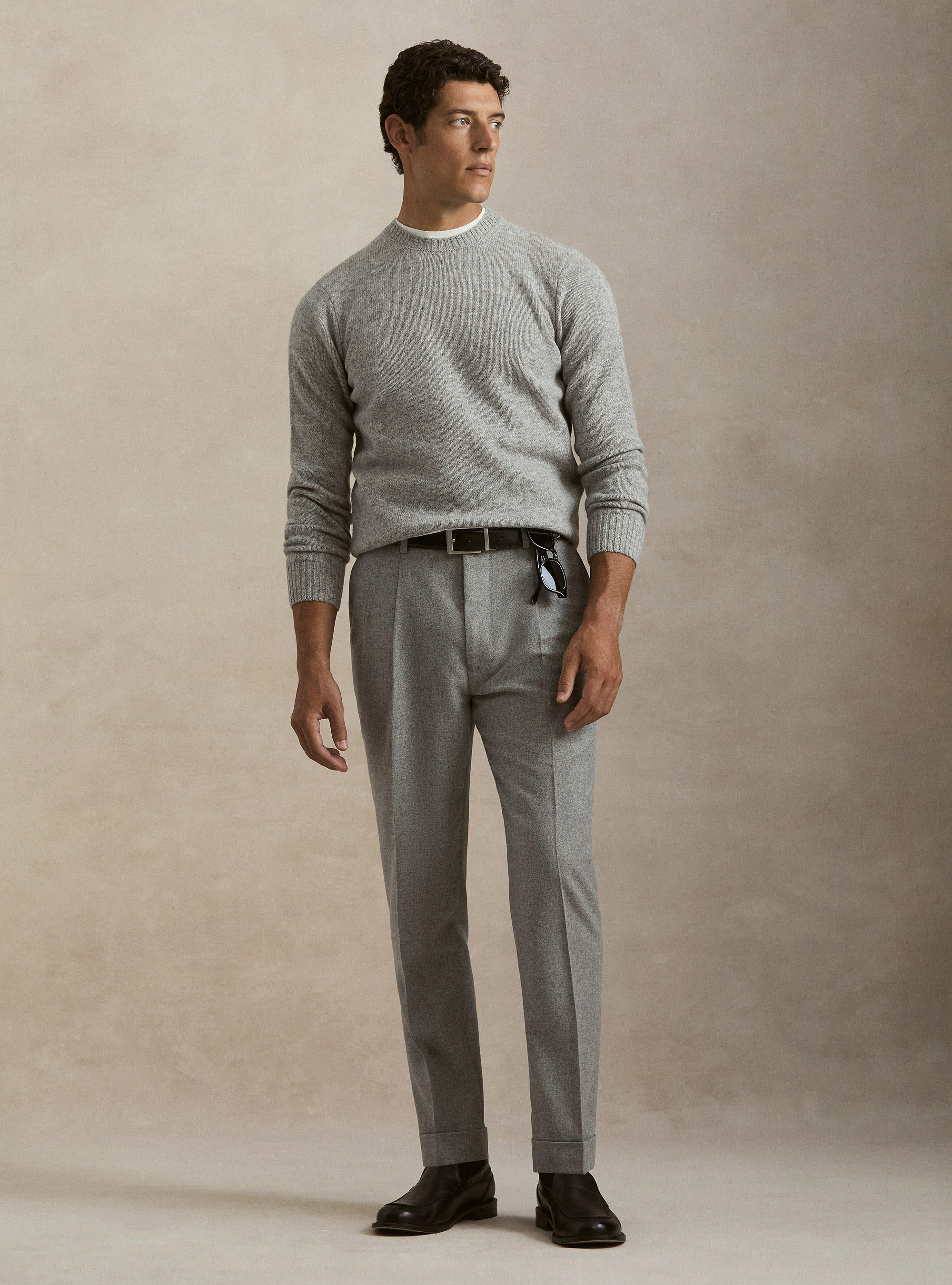 Maglia girocollo in pura lana shetland, GRIGIO CHIARO MELANGE