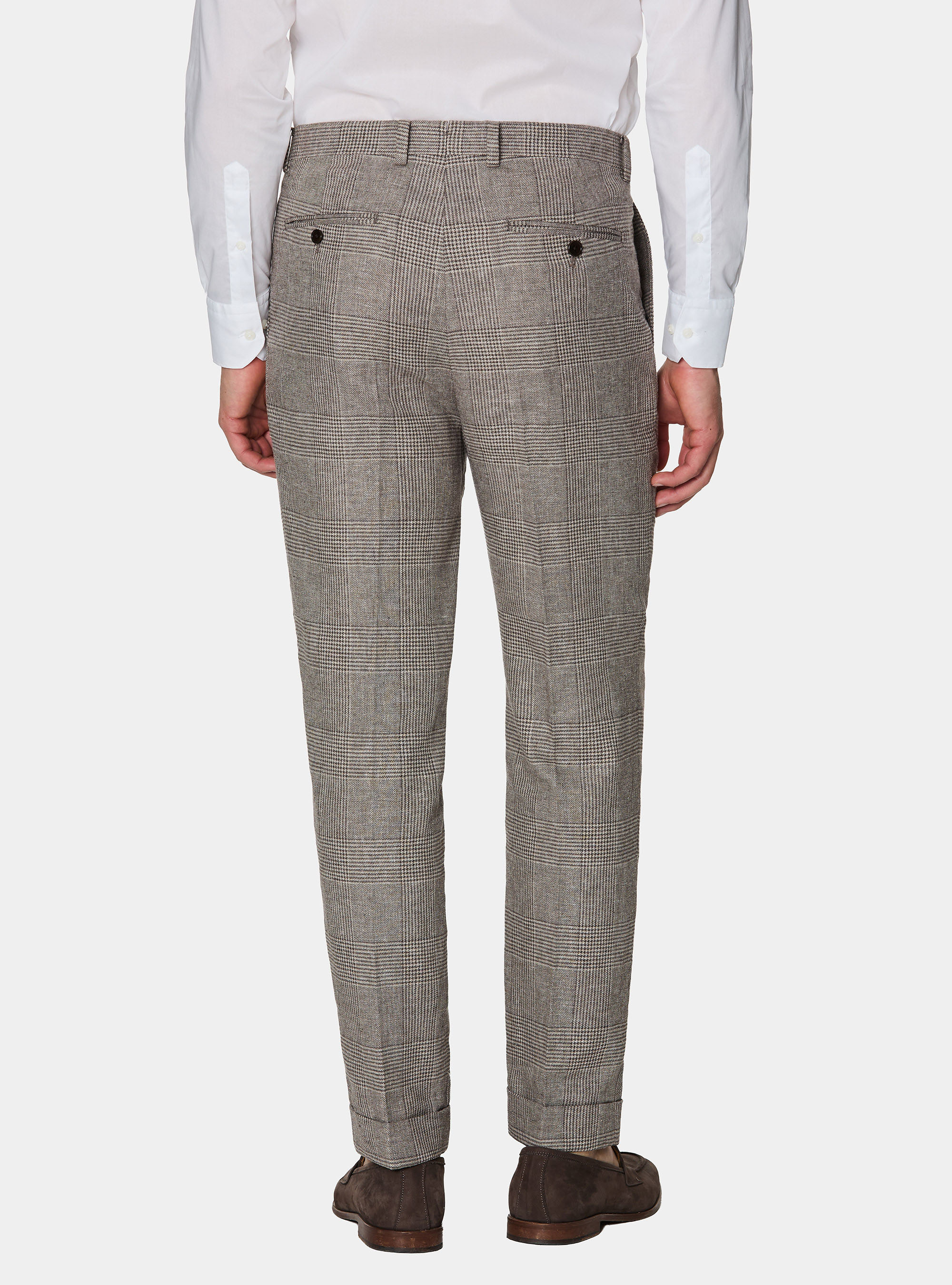 Pantaloni fantasia con pince in lino e cotone, MARRONE
