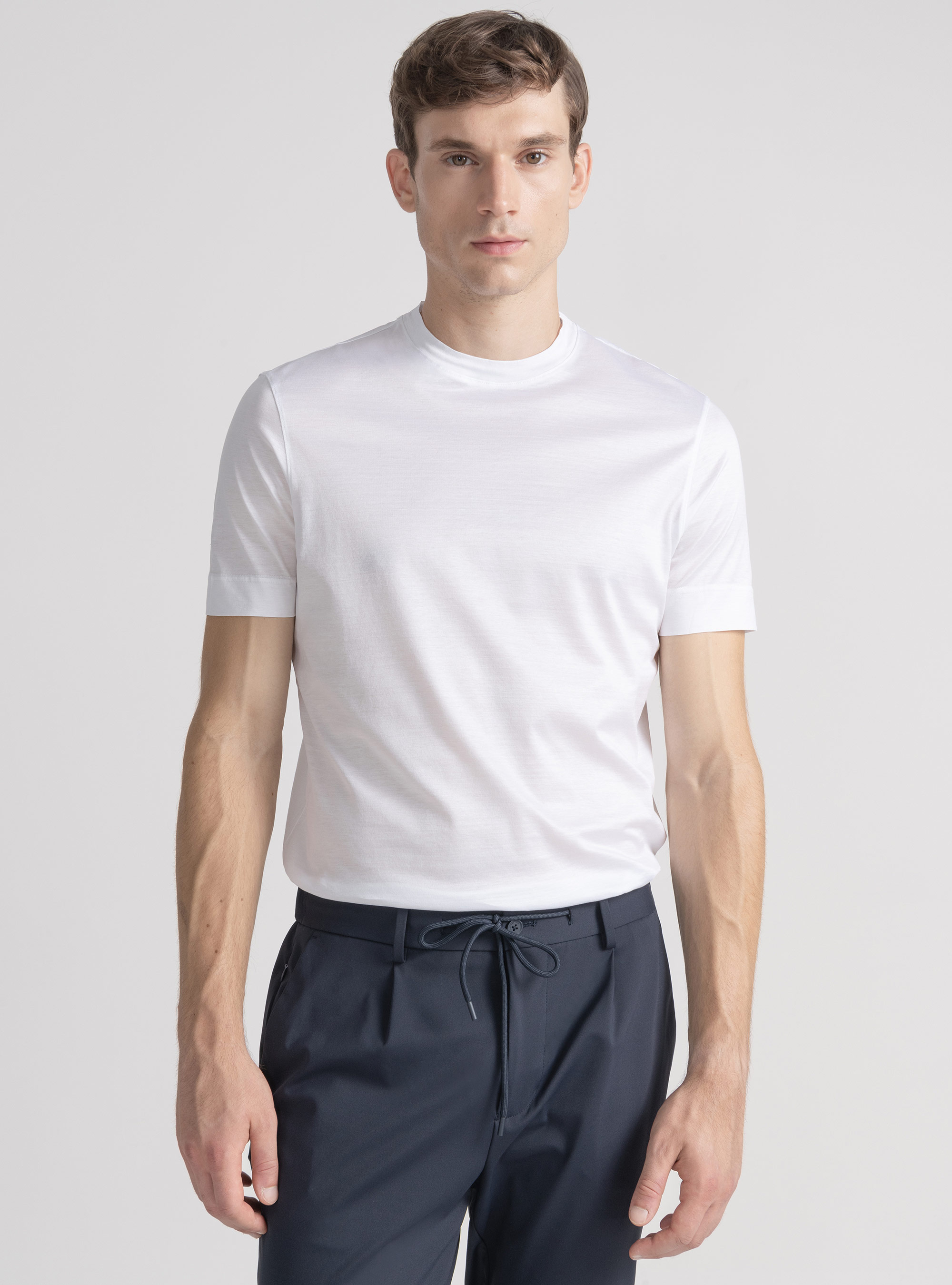 T-shirt mezza manica in filo di Scozia, BIANCO