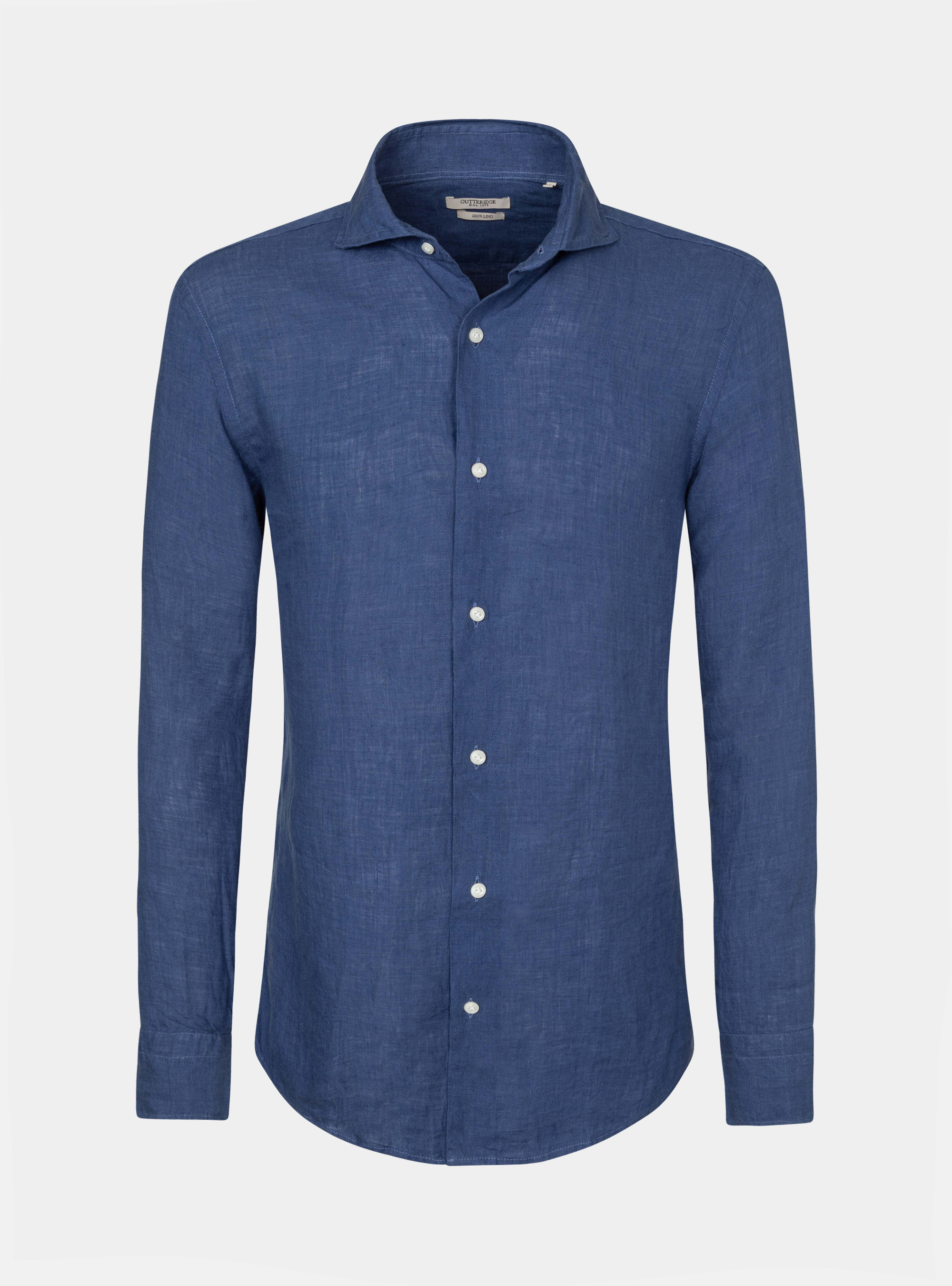 Camicia collo francese in puro lino, 0243C DENIM