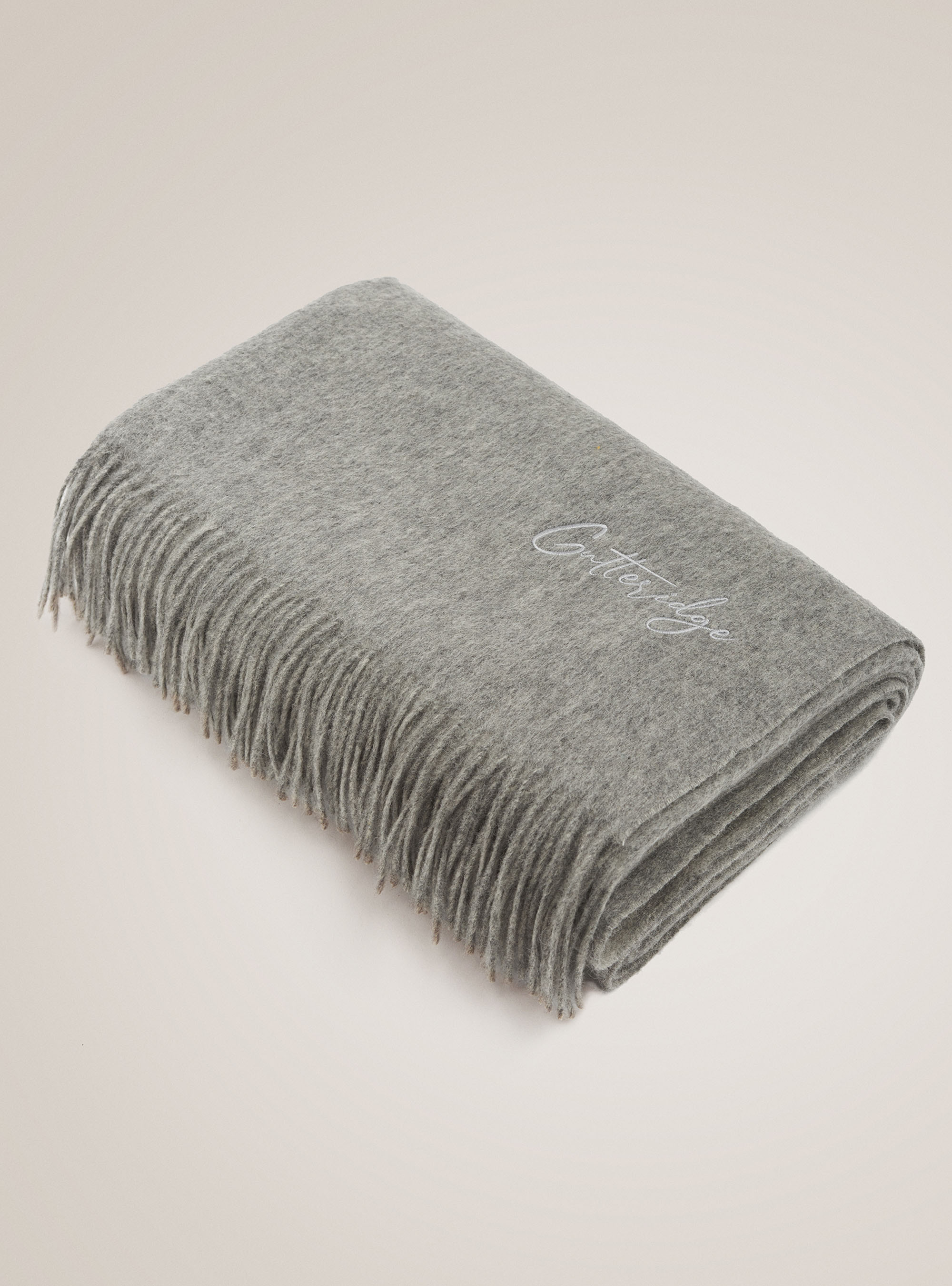 Plaid in lana cashmere con logo, ASFALTO