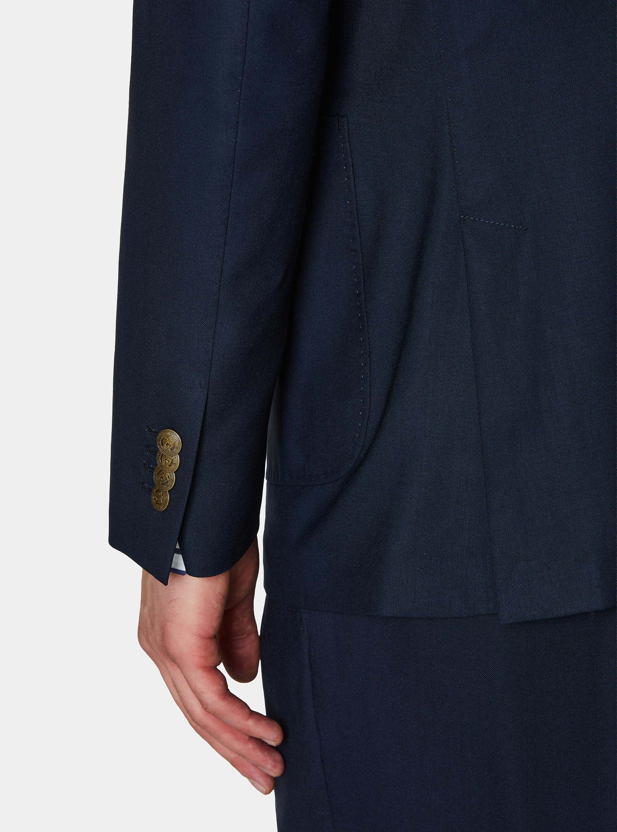 Giacca doppiopetto in pura lana con bottone metallo, NAVY