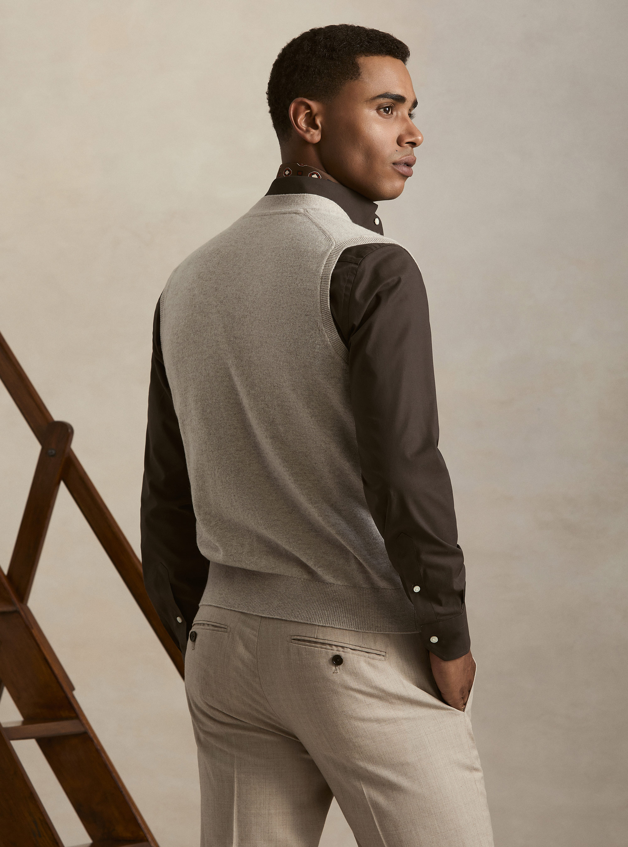 Gilet in puro cashmere con bottoni, ECRU