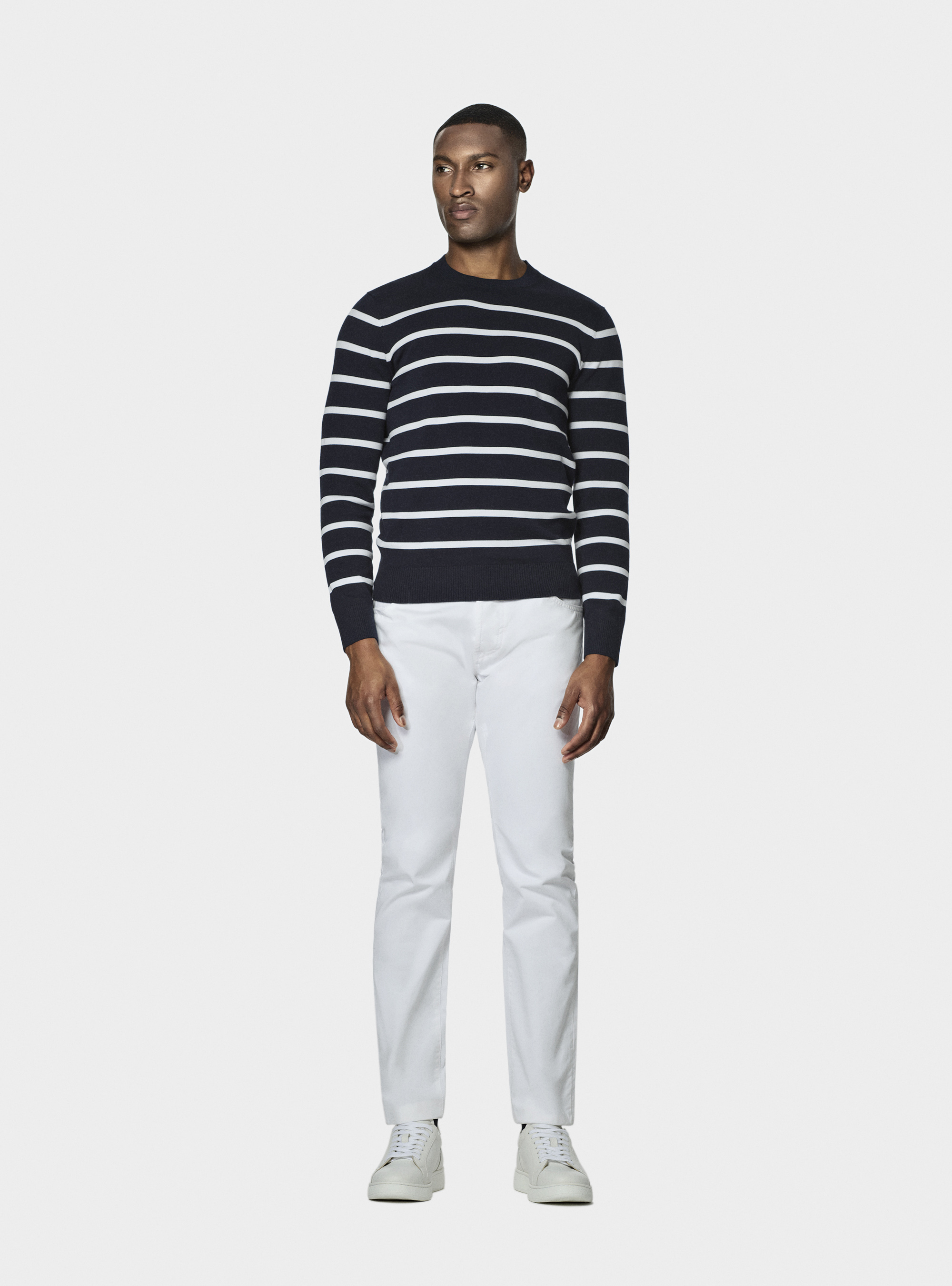 Pantaloni 5 tasche in twill di cotone, BIANCO