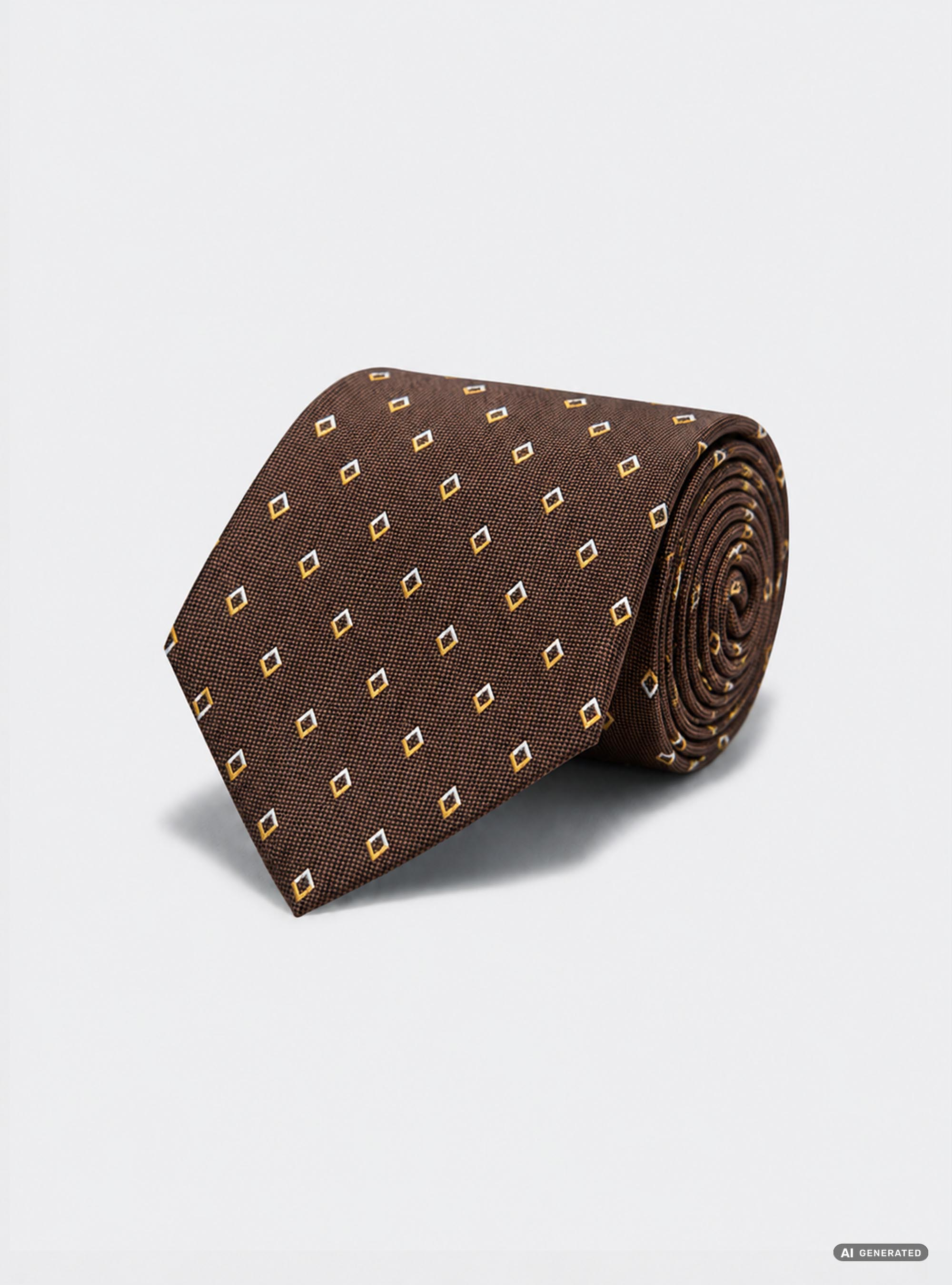 Cravatta in seta jacquard con micro fantasia rombi, MARRONE