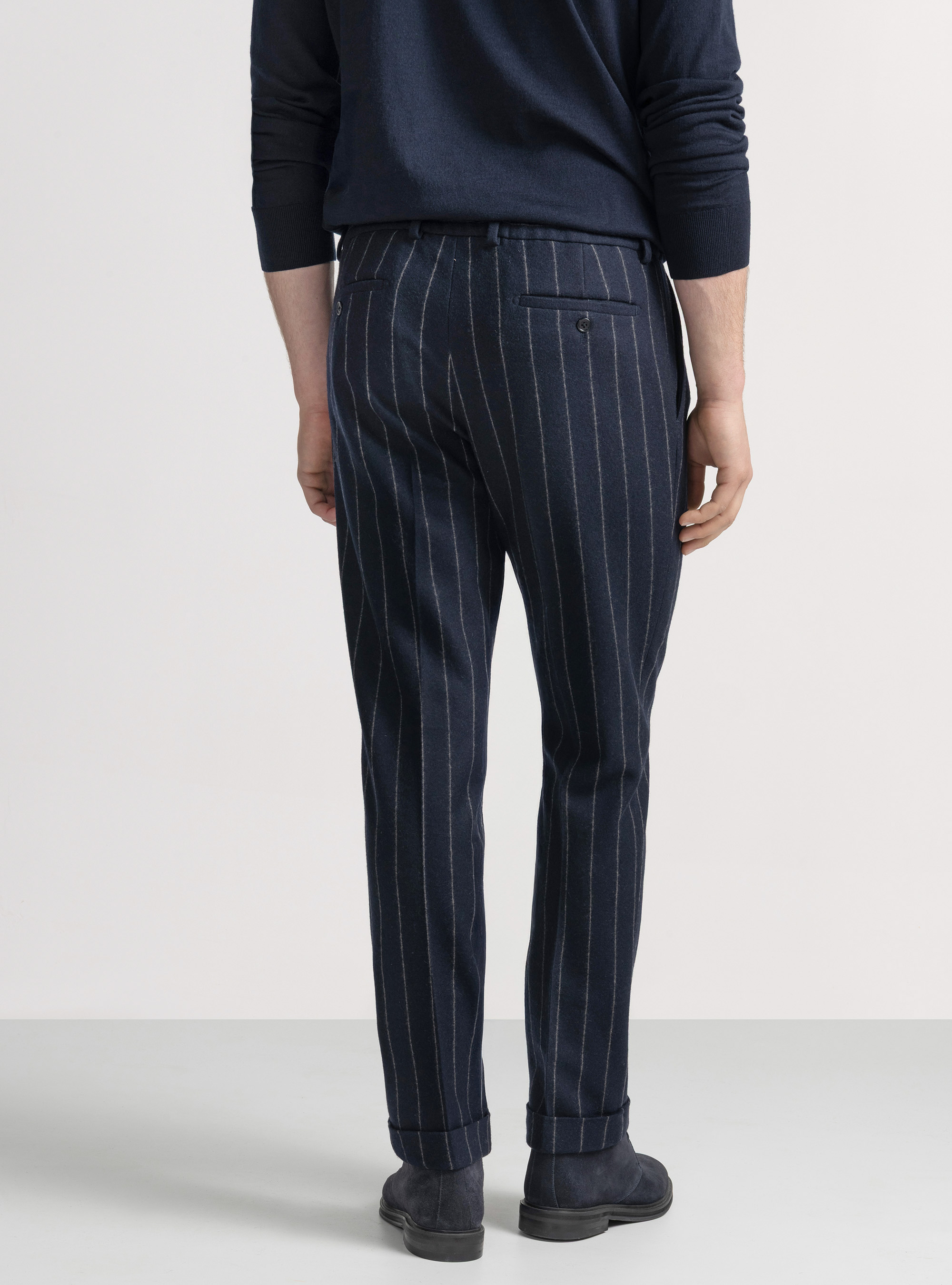 Pantaloni per abito doppiopetto in jersey gessato, BLU NAVY