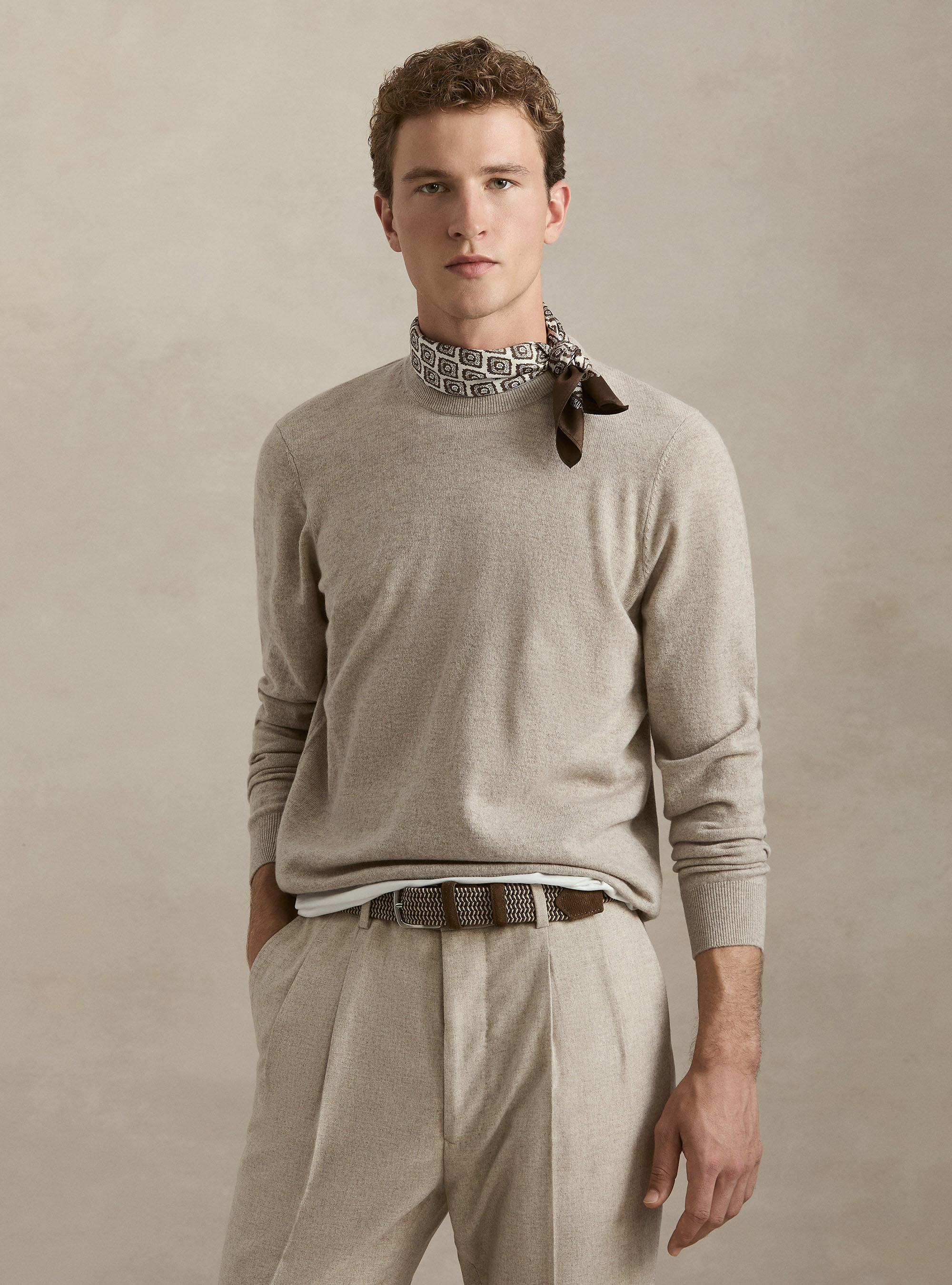 Maglia girocollo in 100% cashmere, ECRU