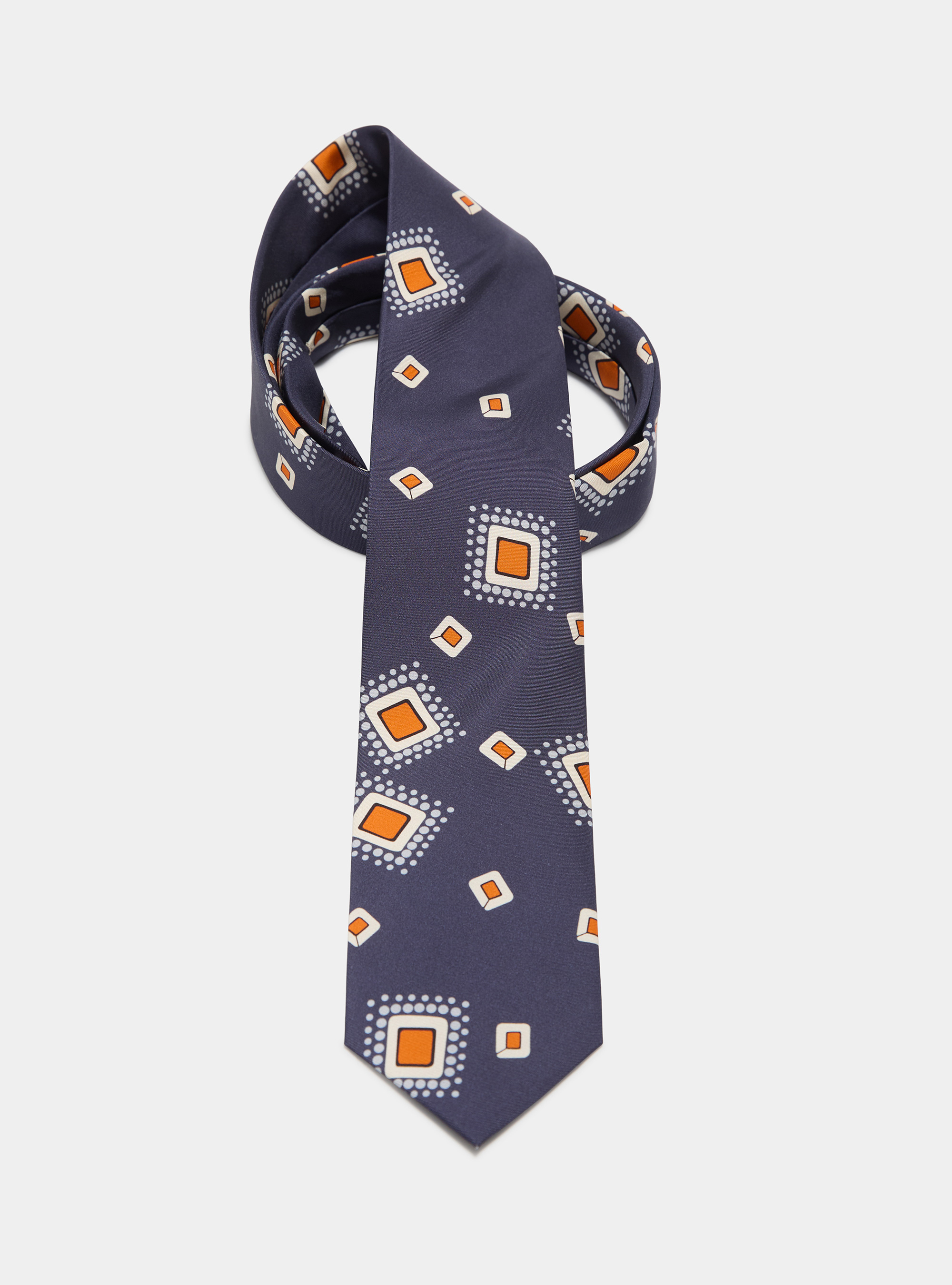 Cravatta in twill di seta stampa geometrica, BLU NAVY