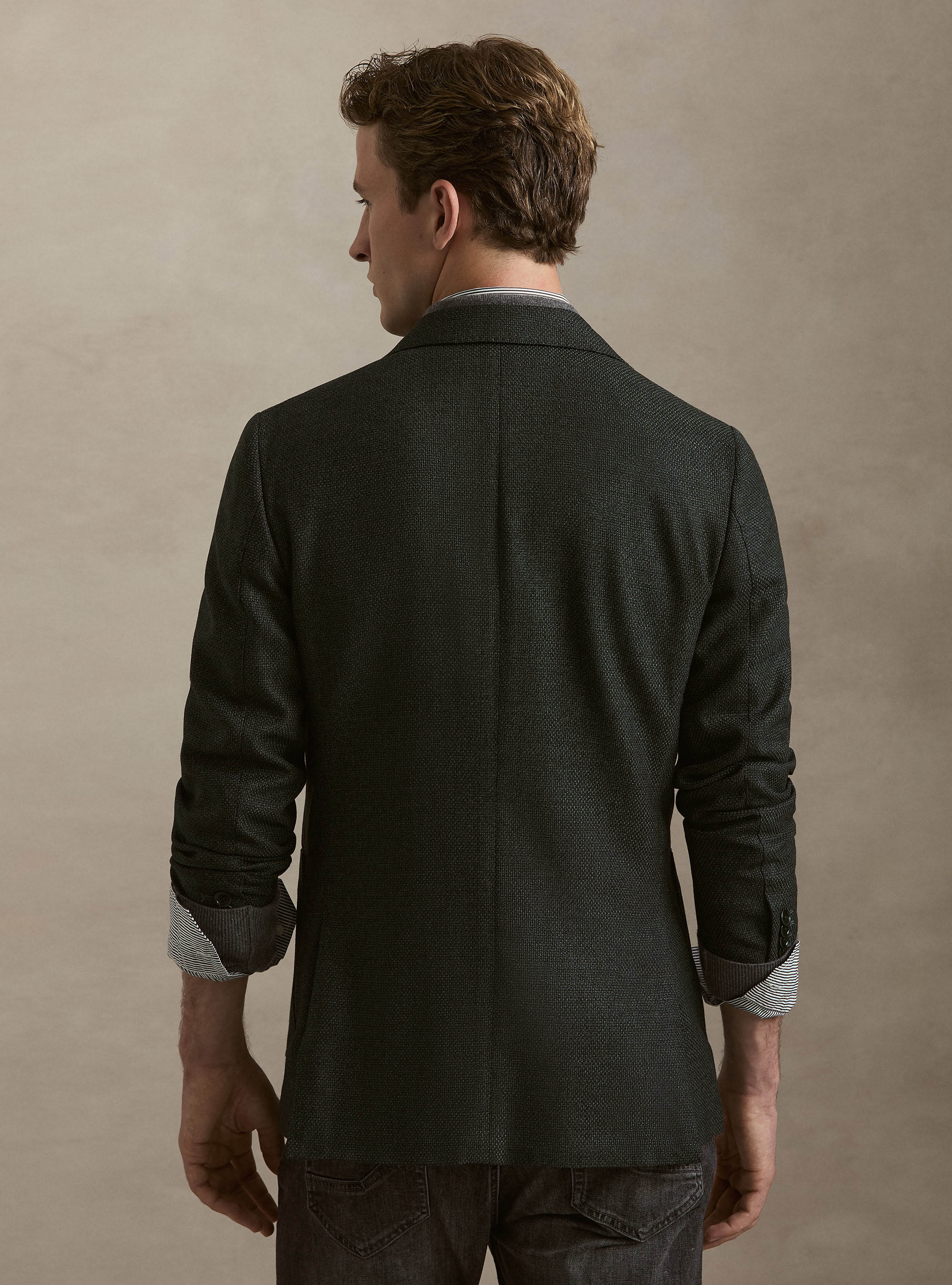Giacca in lana hopsack, VERDE