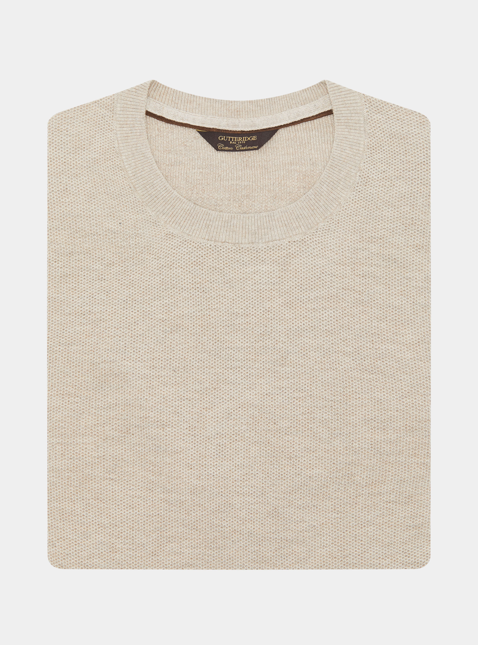 Maglia girocollo in cotone cashmere nido d'ape, ECRU