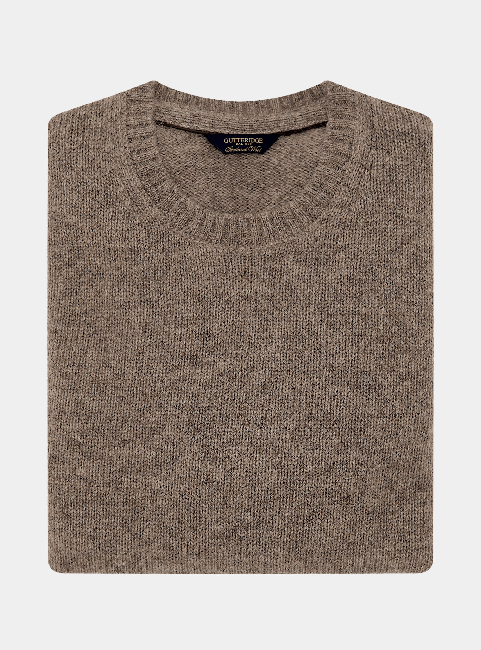 Maglia girocollo in pura lana shetland, FANGO