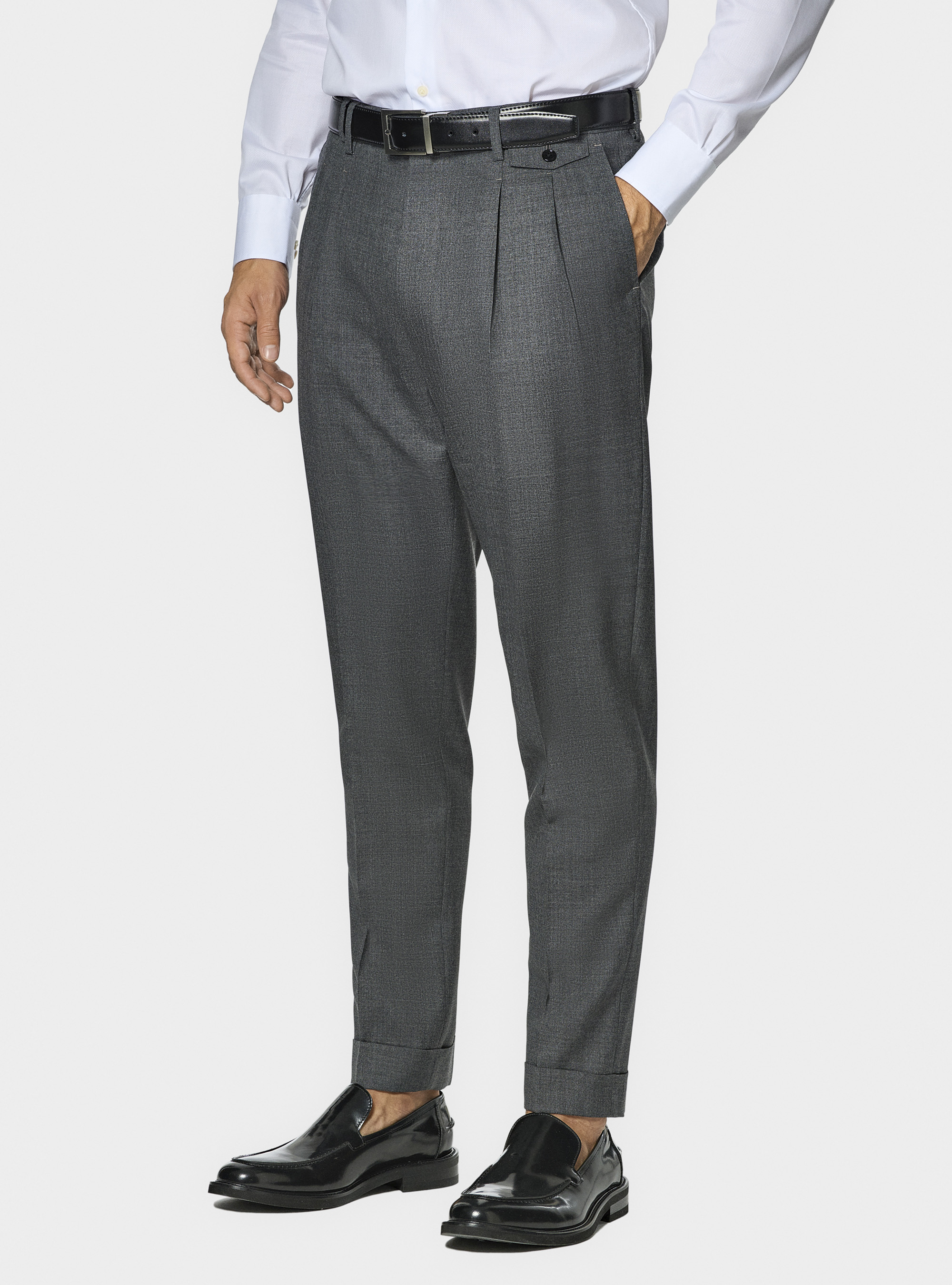 Pantaloni doppia pince in pura lana Vitale Barberis Canonico, ASFALTO 0112C