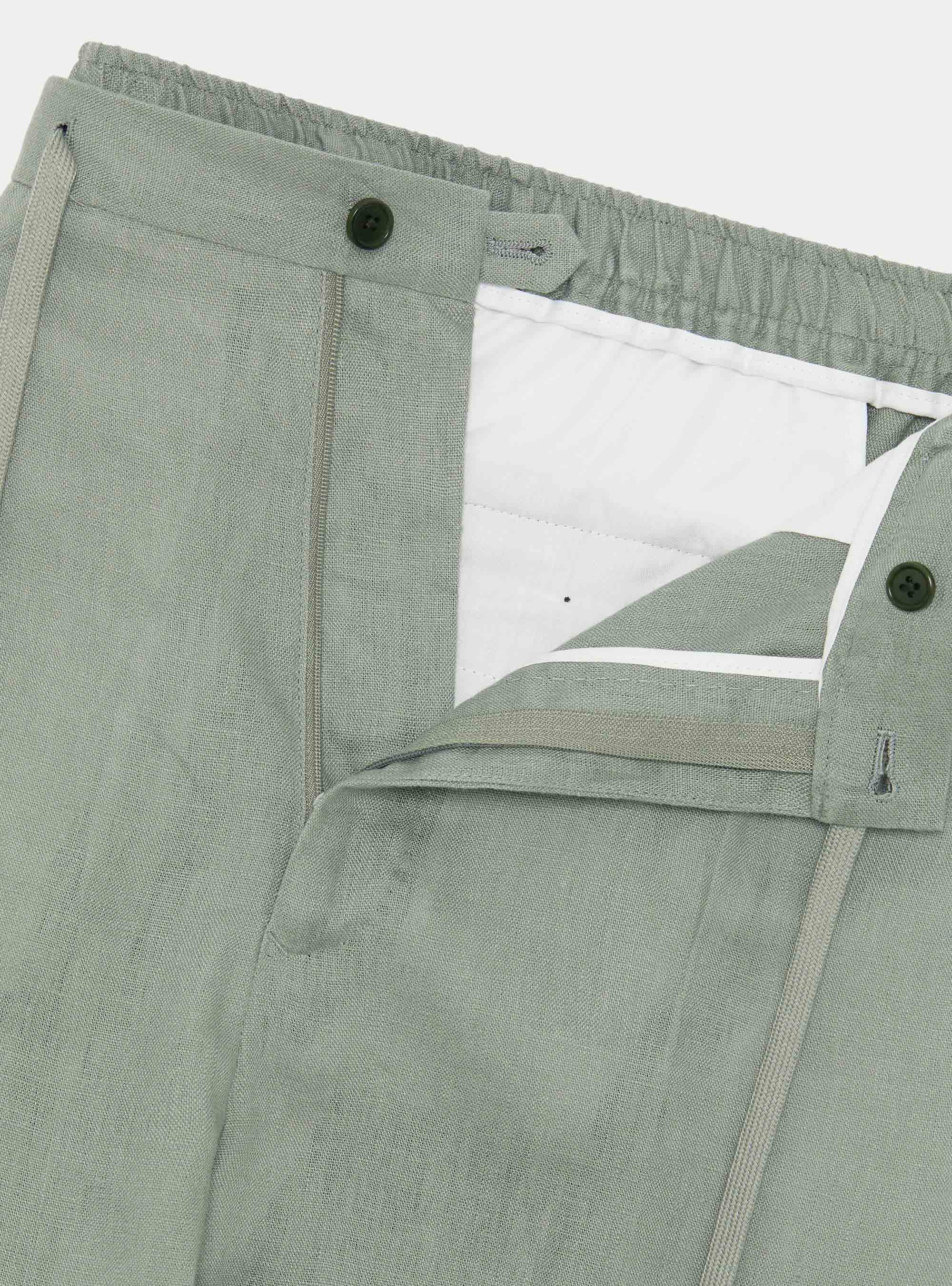 Pantaloni in puro lino con pince e coulisse, SALVIA 0602C