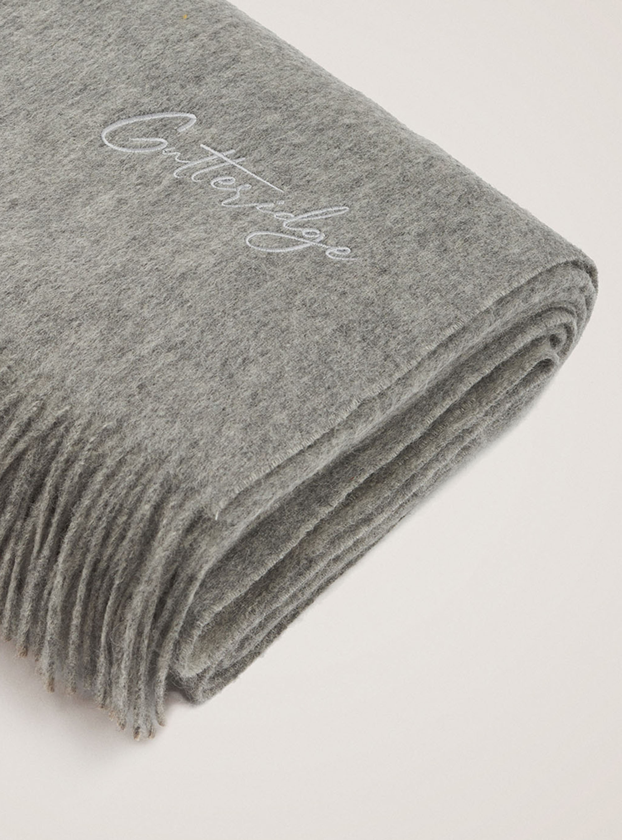 Plaid in lana cashmere con logo, ASFALTO