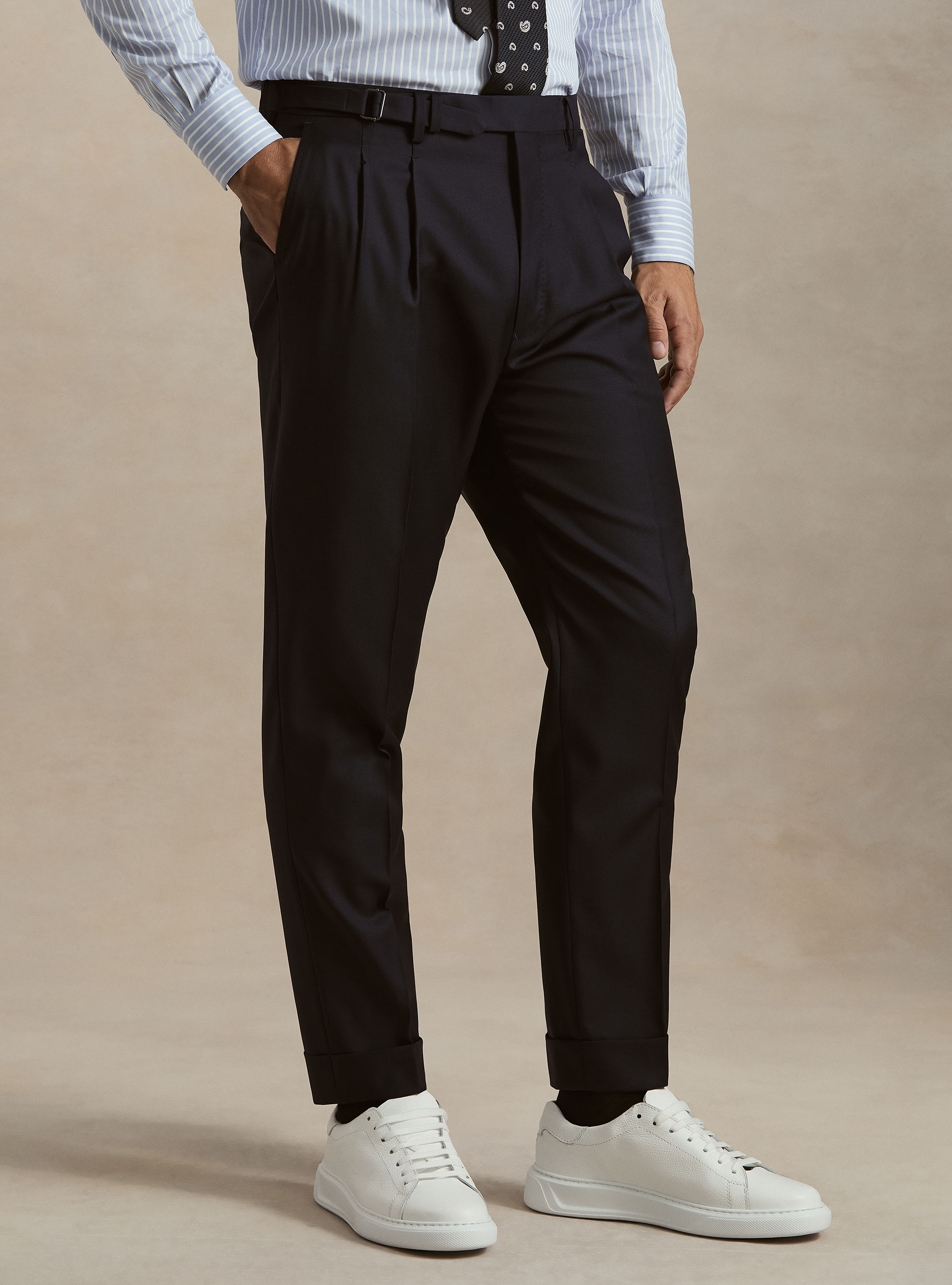 Pantaloni con pince in lana Vitale Barberis Canonico, BLU NAVY